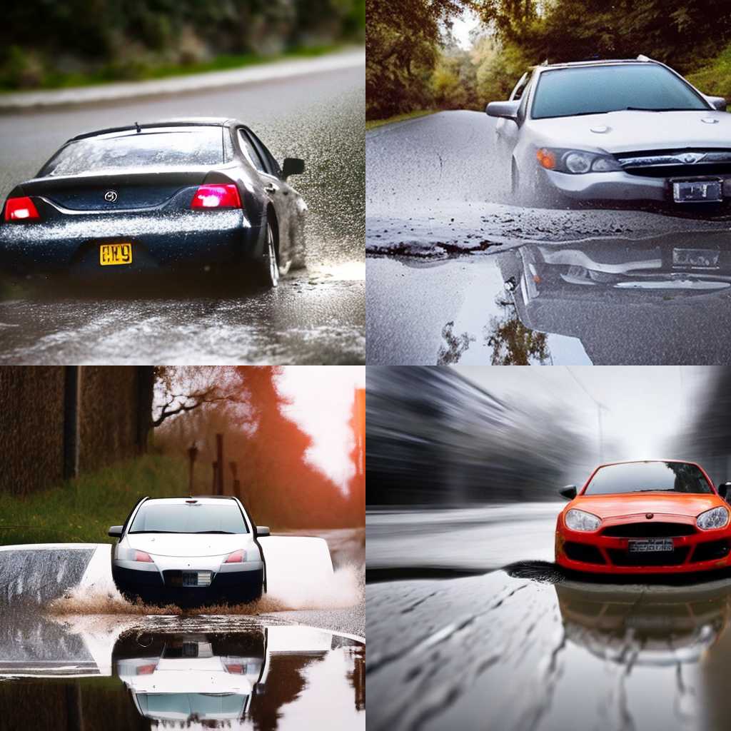 A car speeding through a puddle