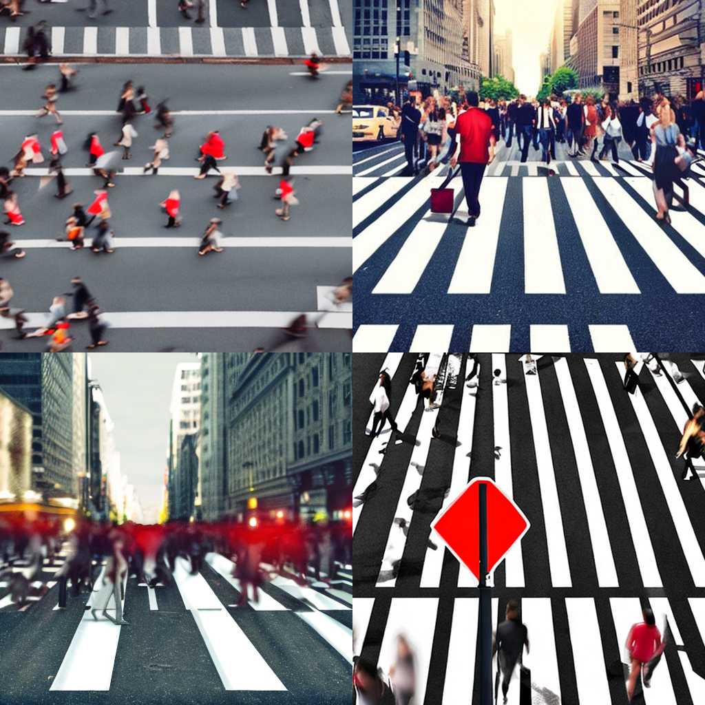 A crowded crosswalk with a red pedestrian signal