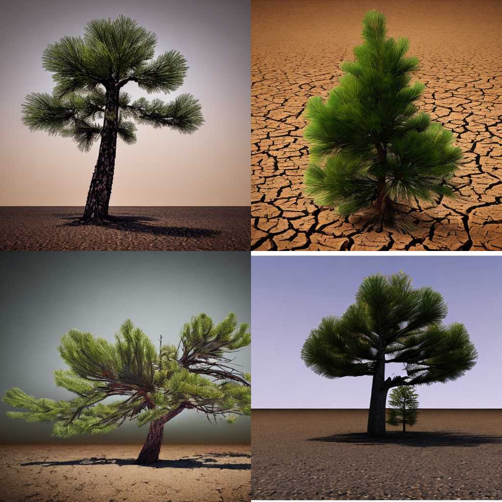 A pine tree in severe drought