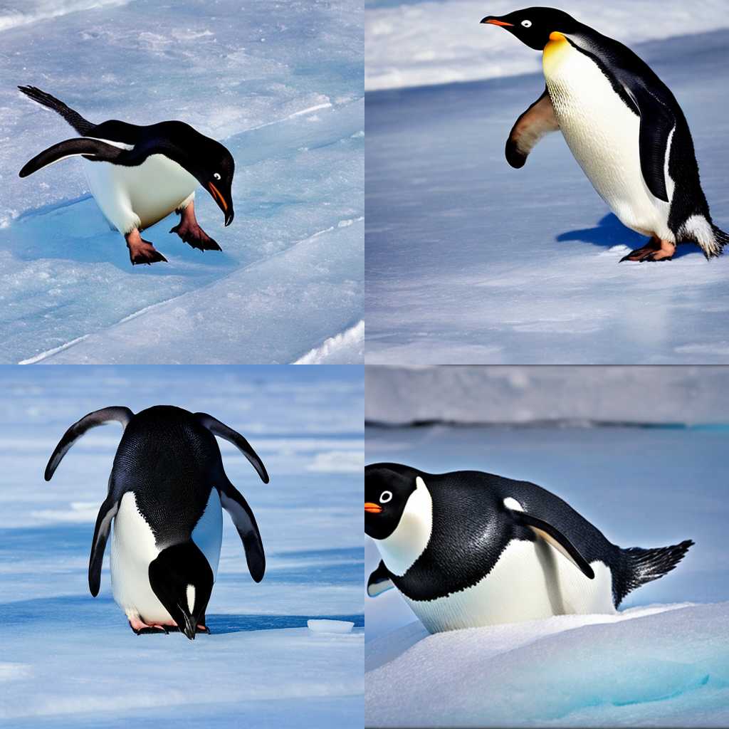 A penguin sliding on ice