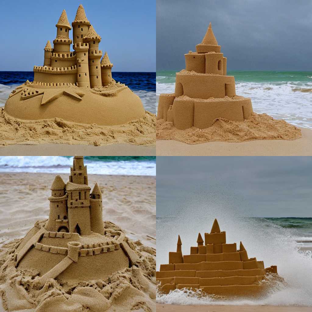 A sandcastle after being hit by a strong wave