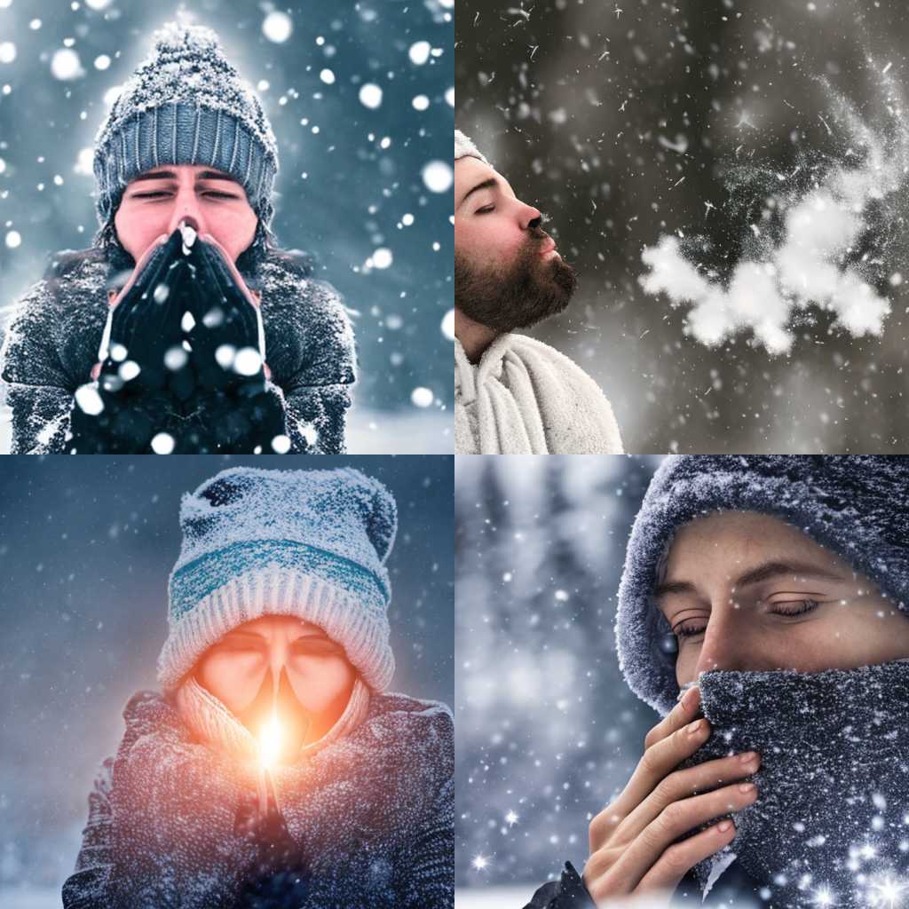 A person exhaling on a freezing winter day