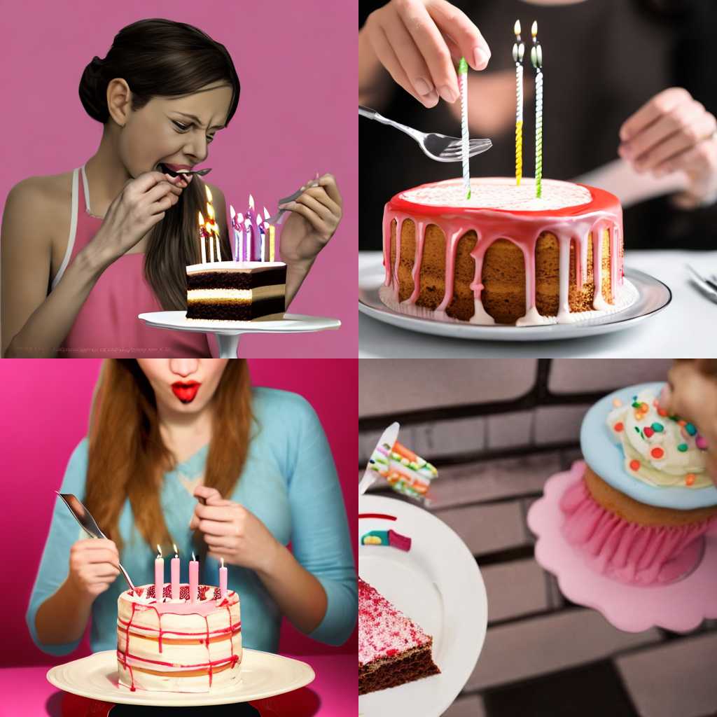 A person eating a cake on her birthday