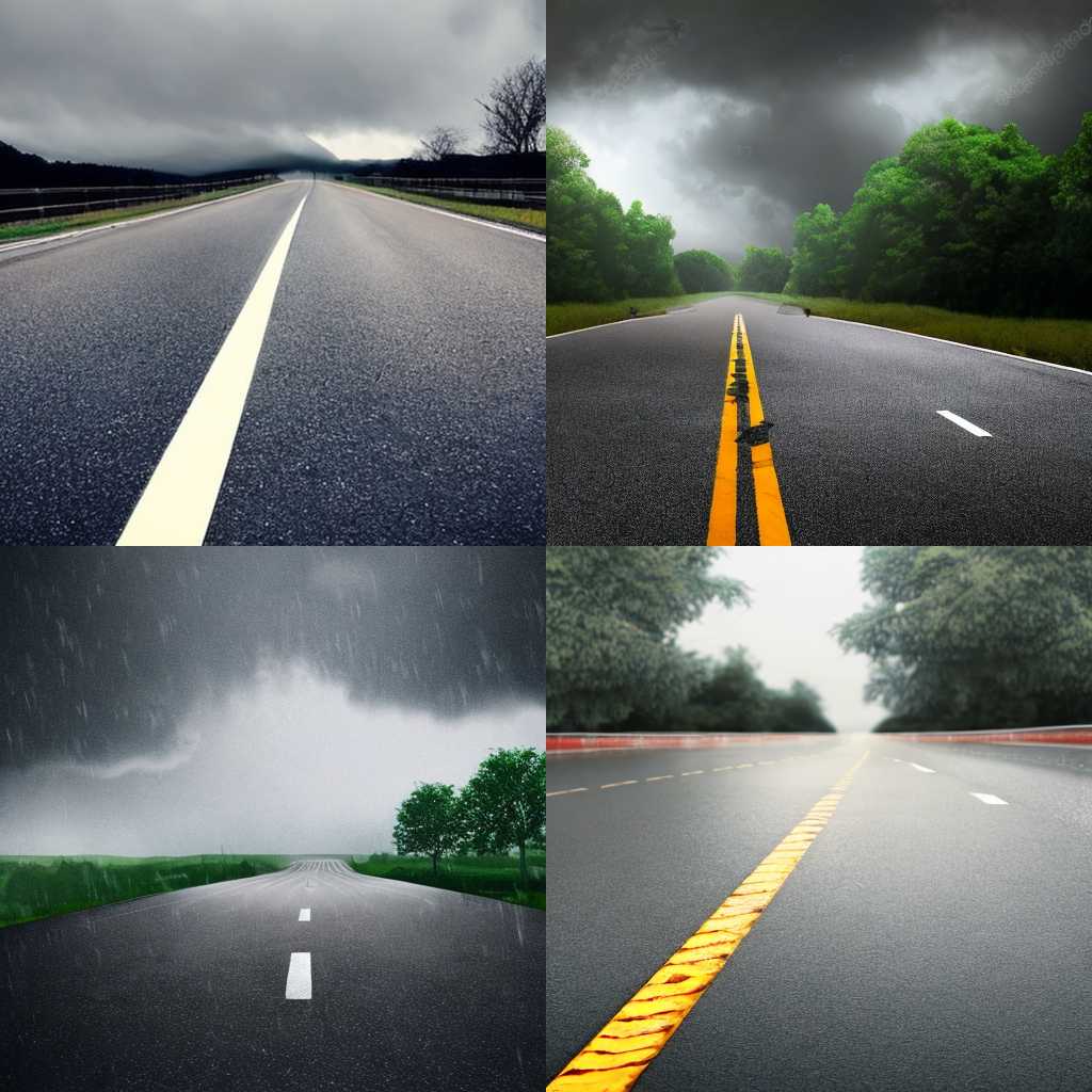 An asphalt road on a rainy day