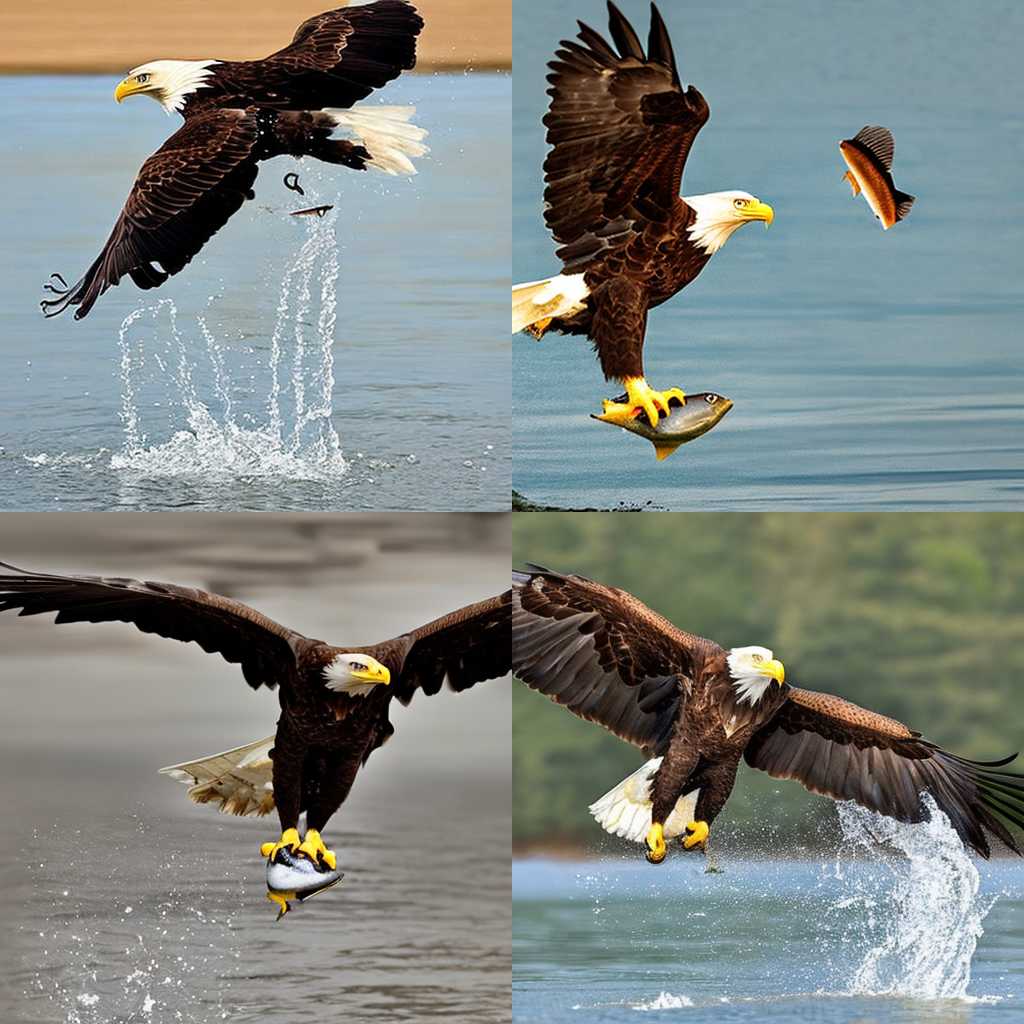 An eagle catching a fish