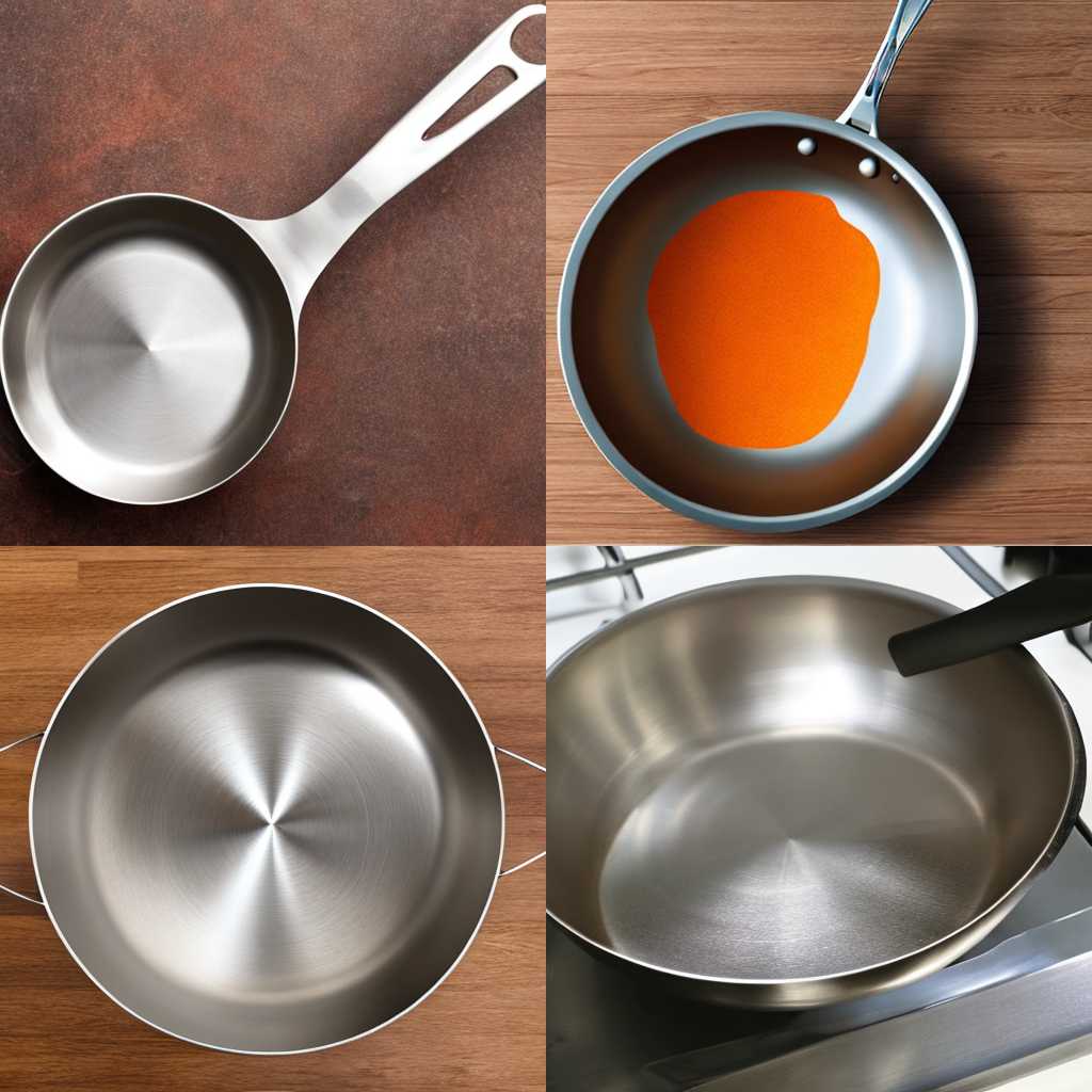 A stainless steel pan previously overheated