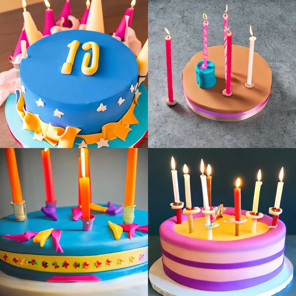 A ten-year-old kid's birthday cake with taper candles