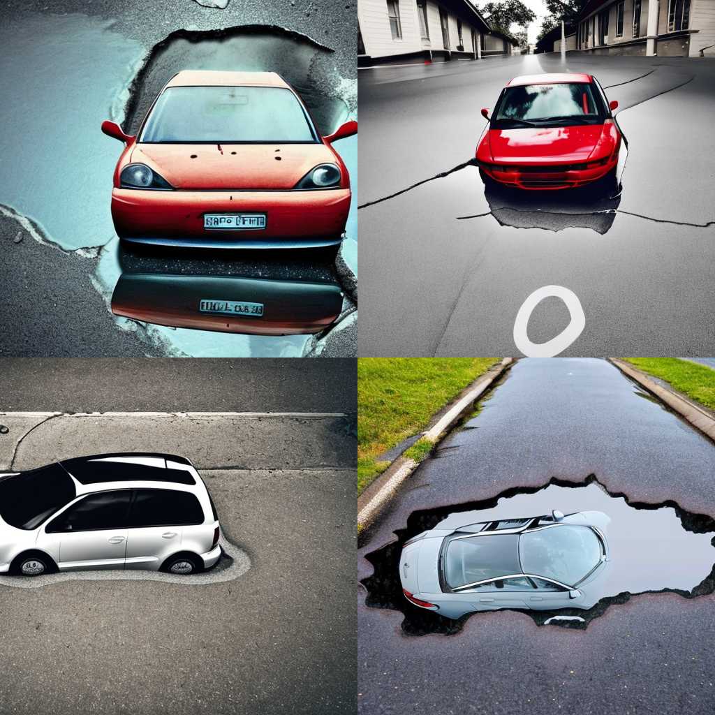 A car parked above a puddle