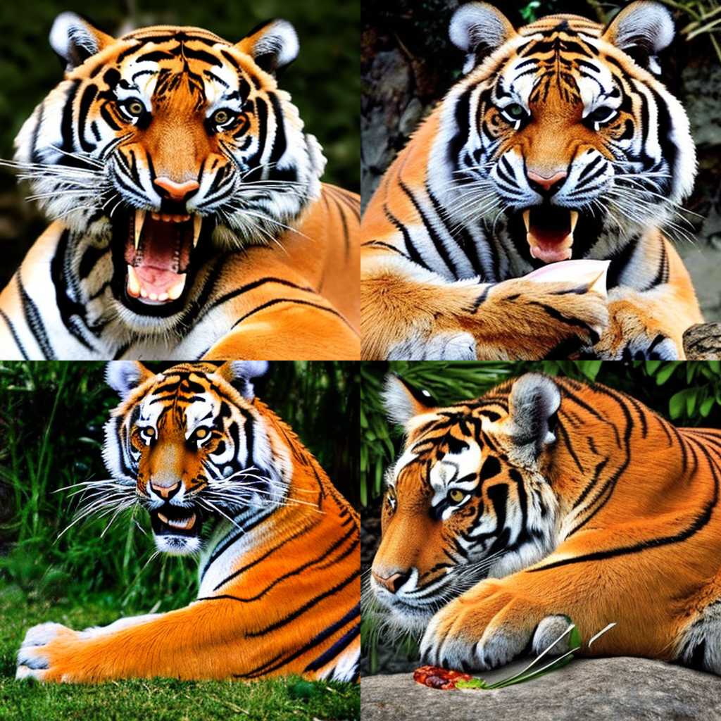 A tiger eating