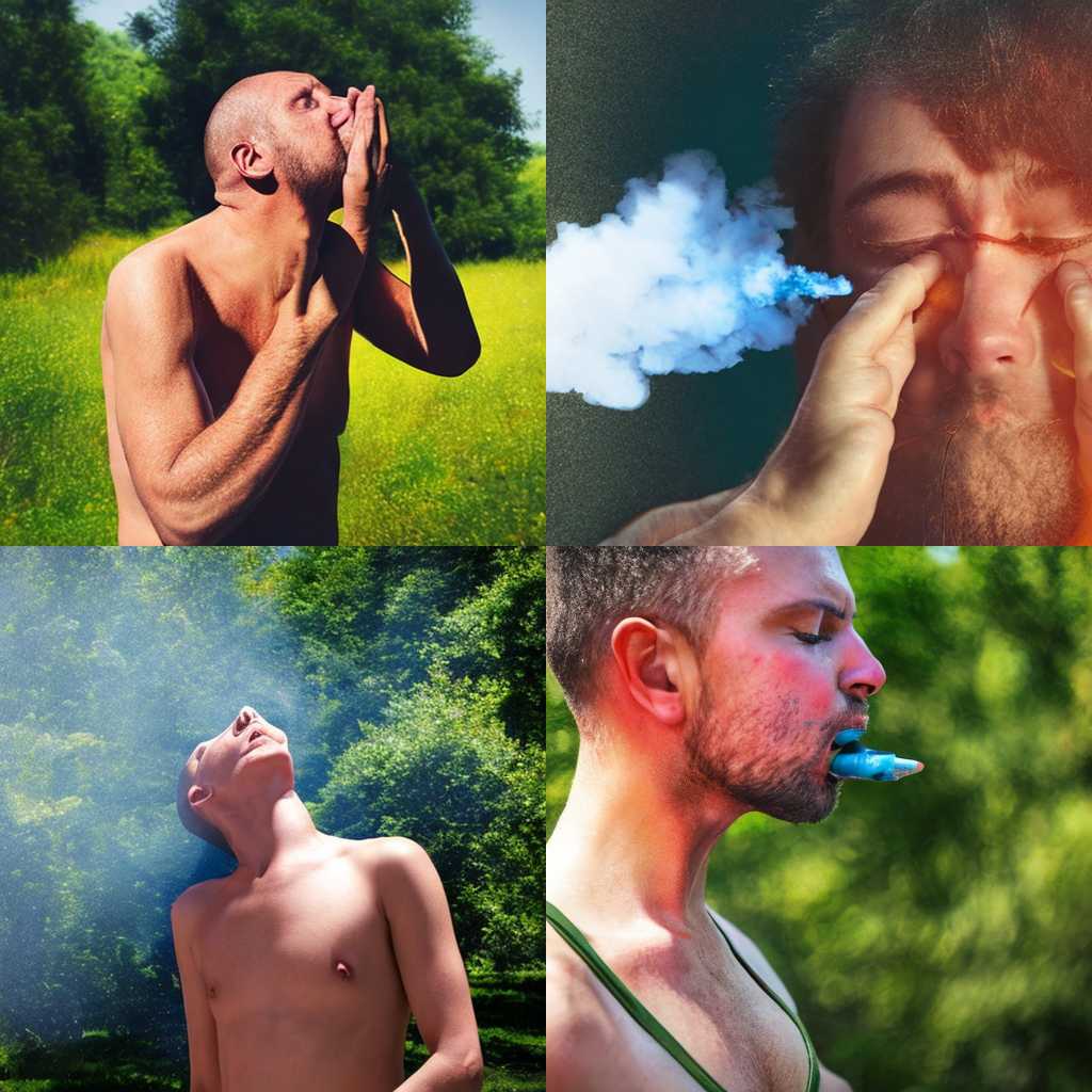 A person exhaling on a hot summer day