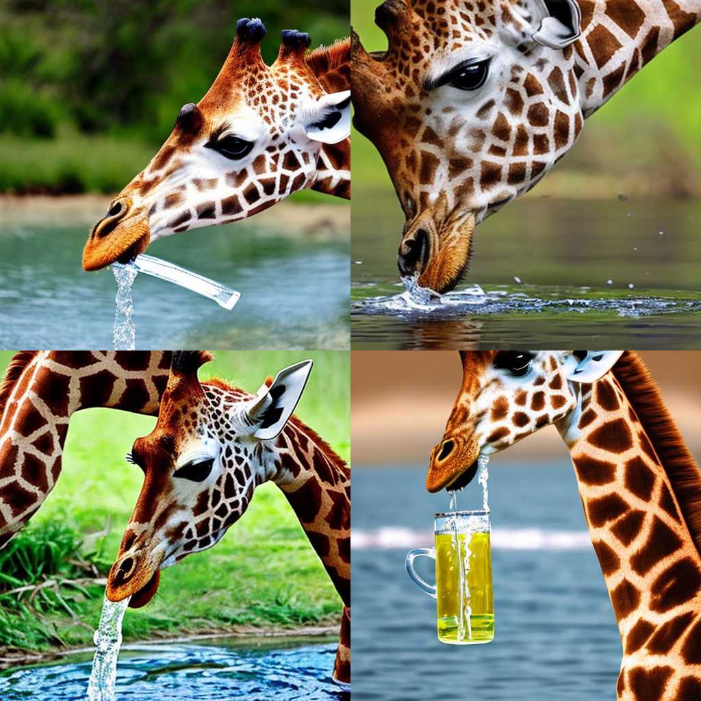 A giraffe drinking water