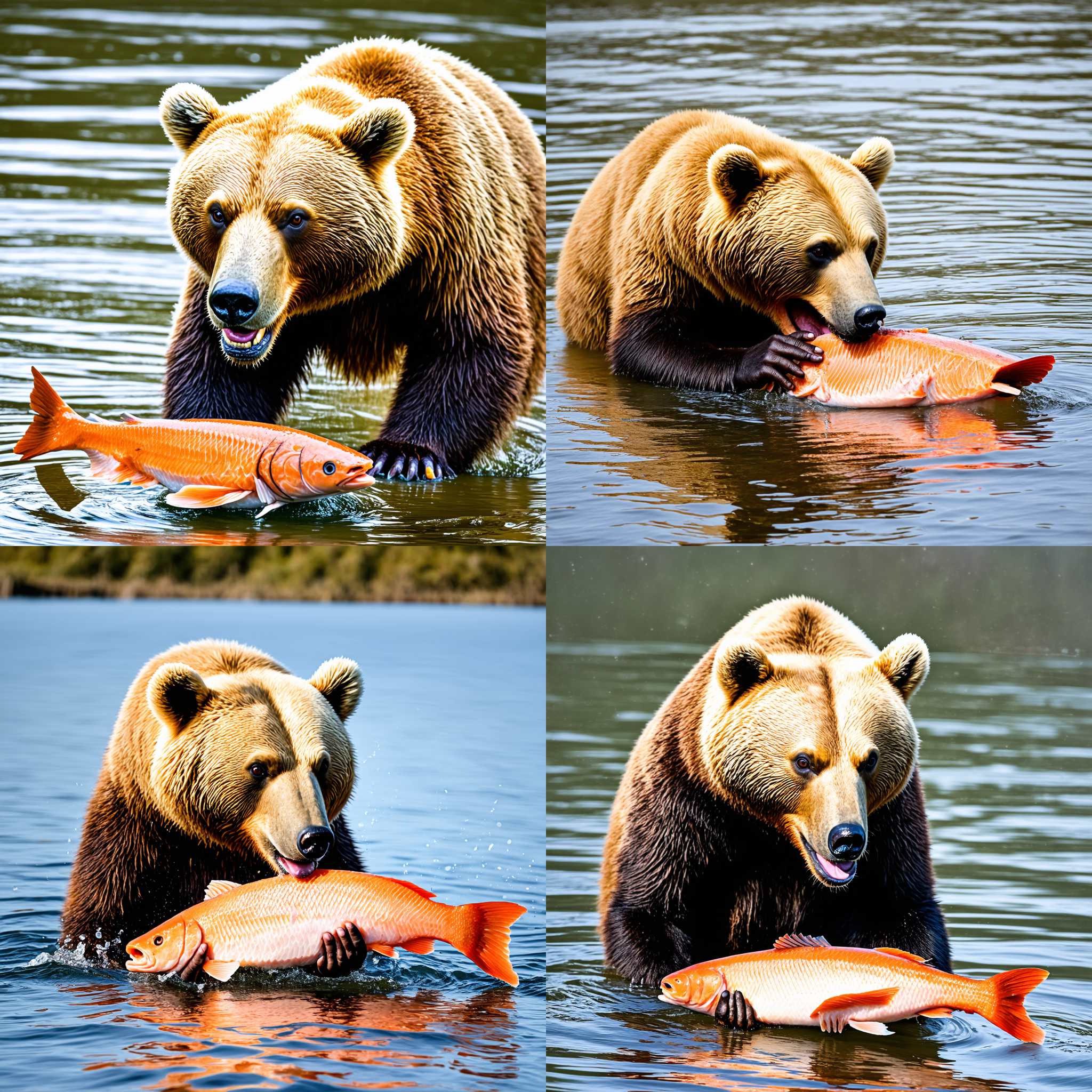 A bear eating salmon