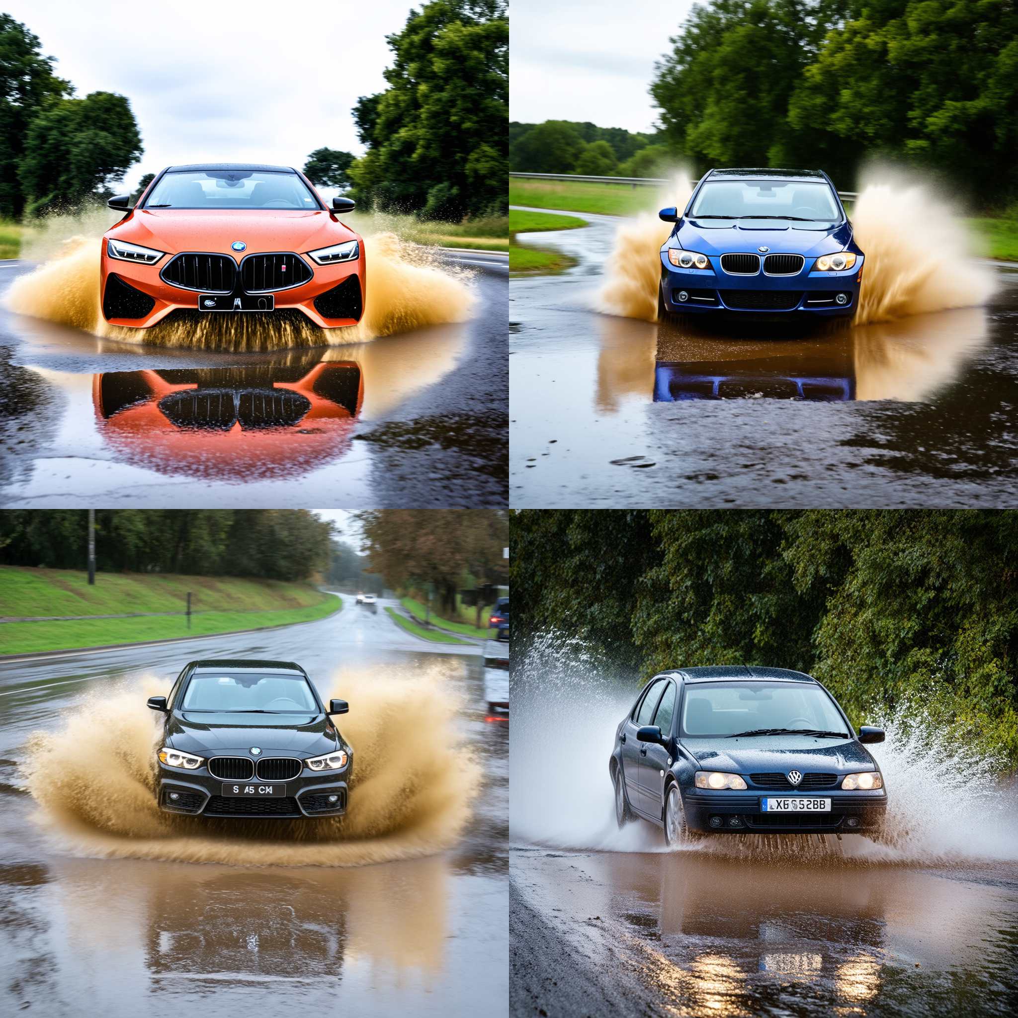 A car speeding through a puddle