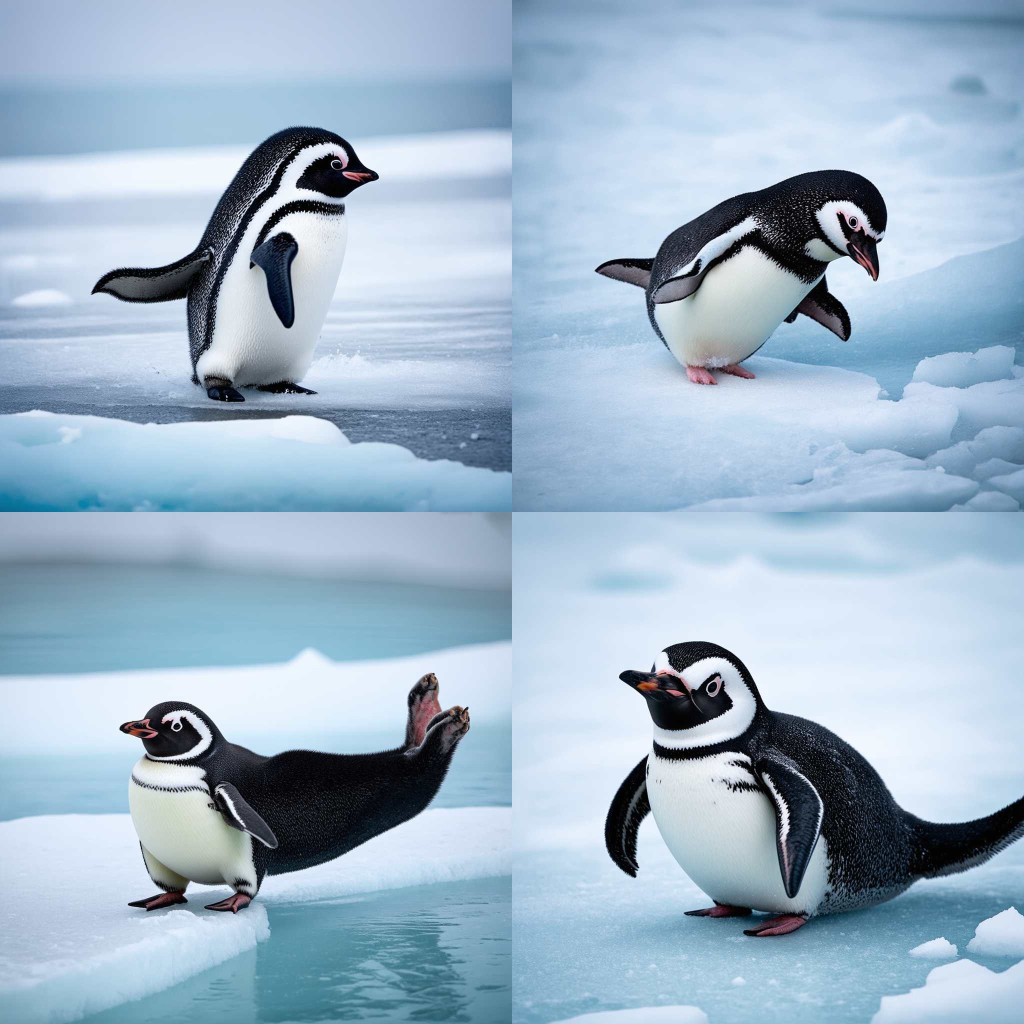 A penguin sliding on ice