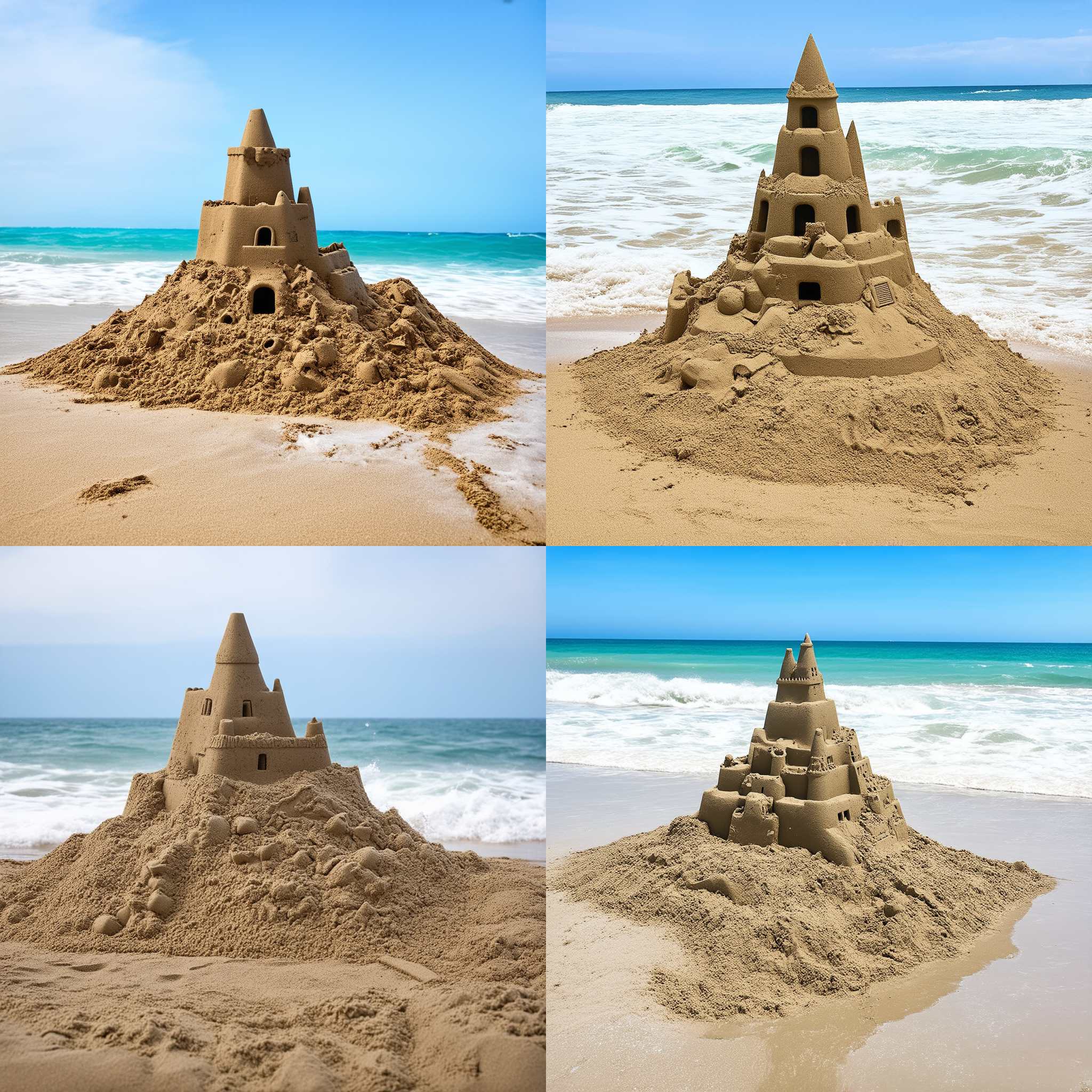 A sandcastle after being hit by a strong wave