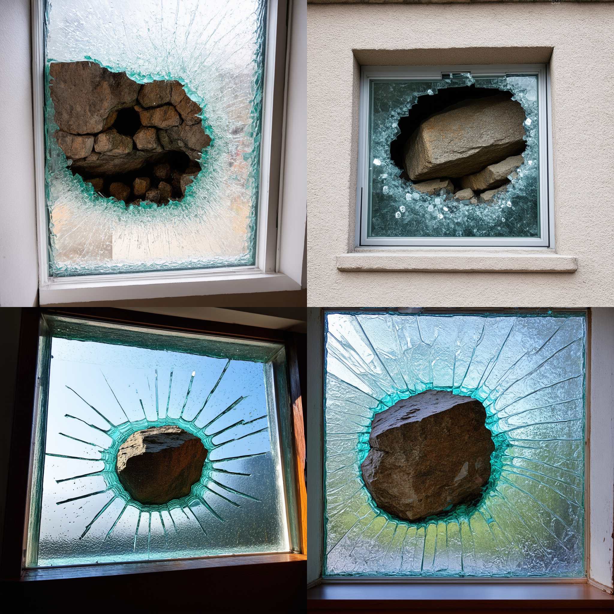 A glass window hit by a rock