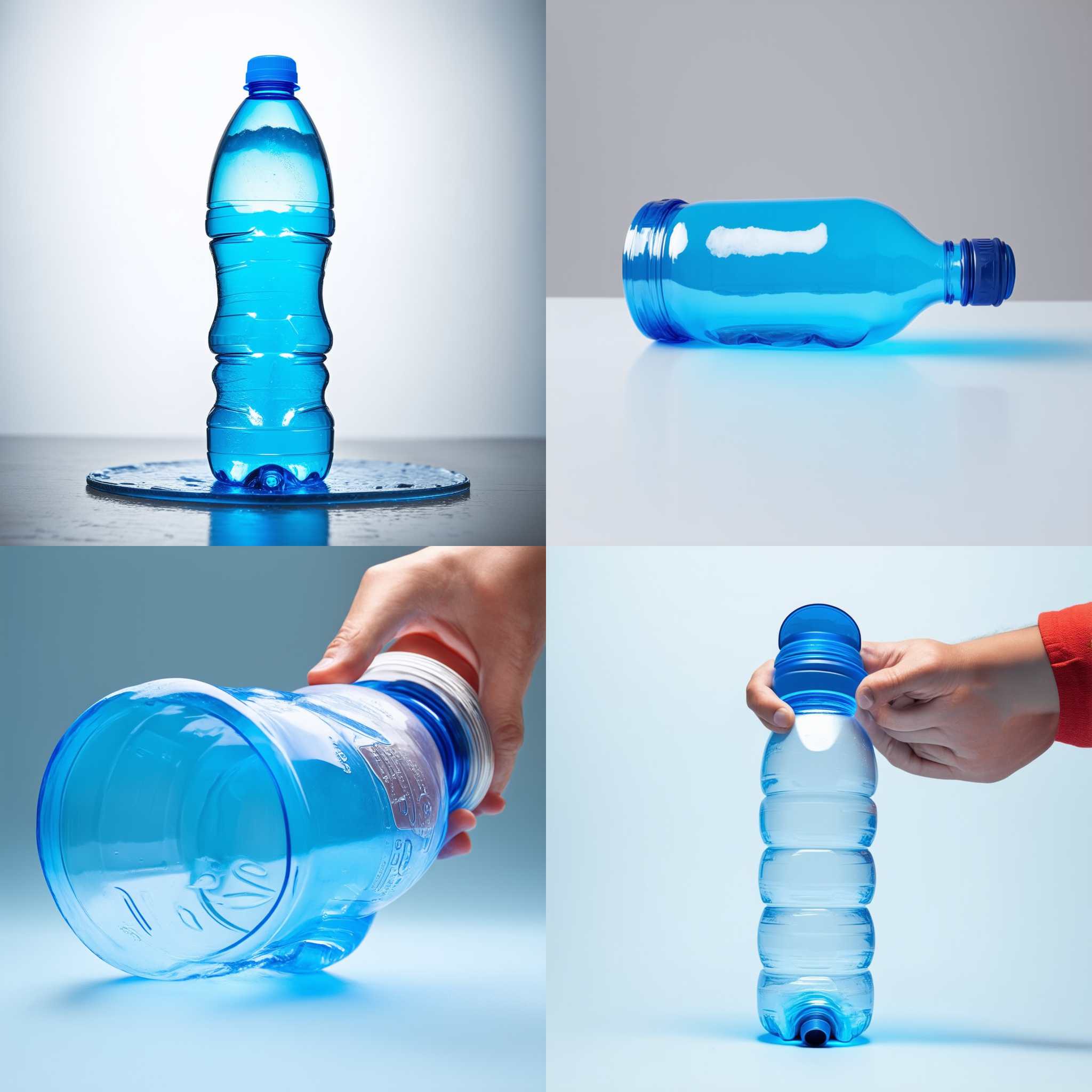 An uncapped water bottle turning upside down