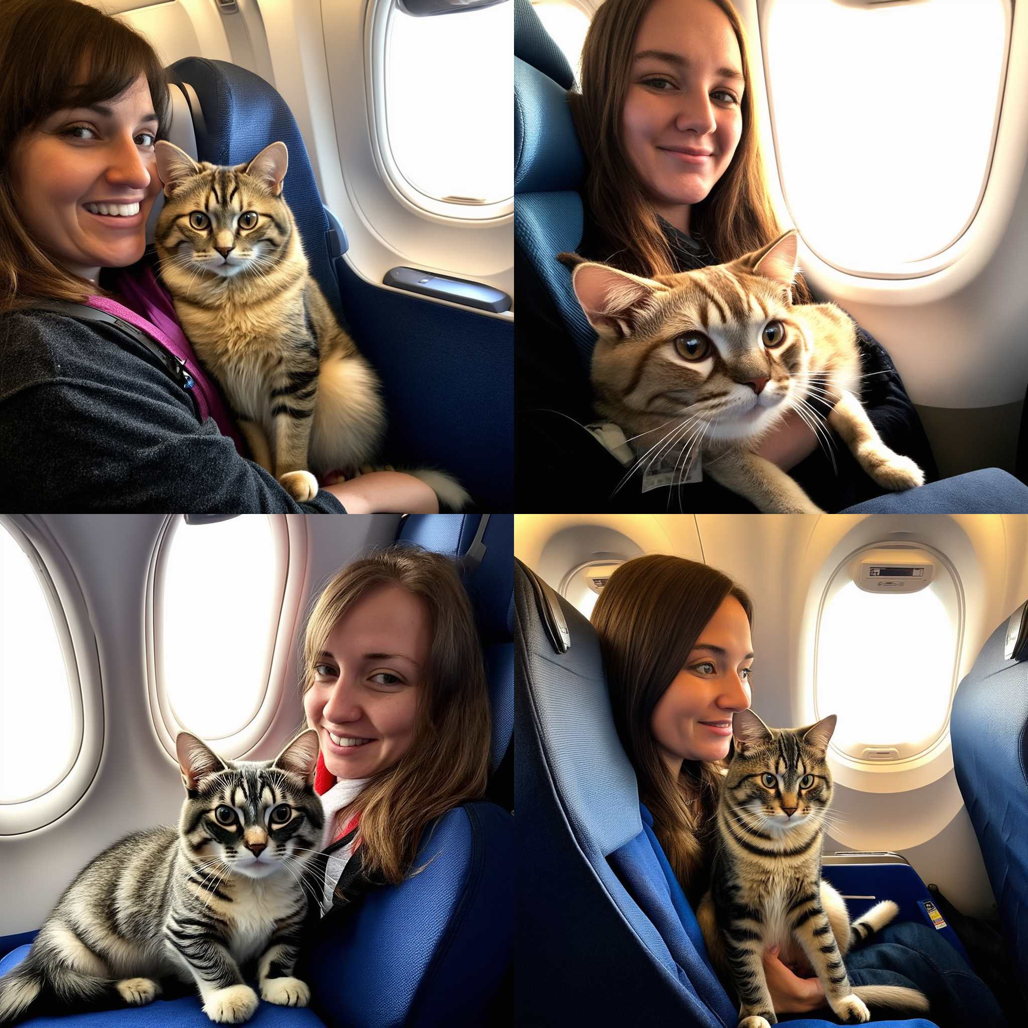 A passenger with her cat on the plane