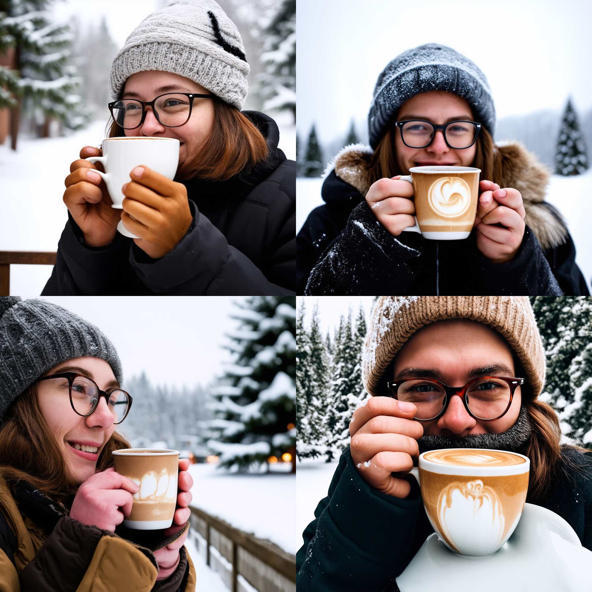 A person with glasses drinking hot coffee in winter