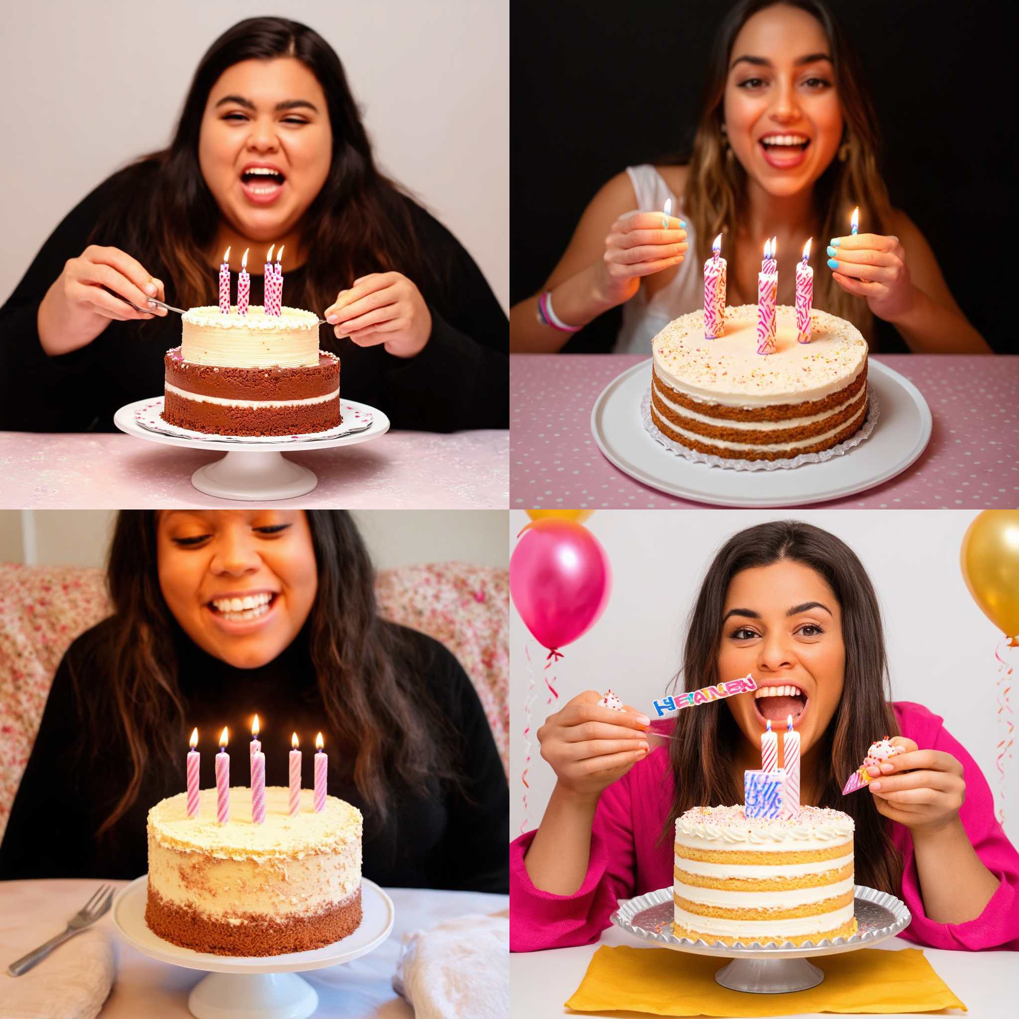 A person eating a cake on her birthday