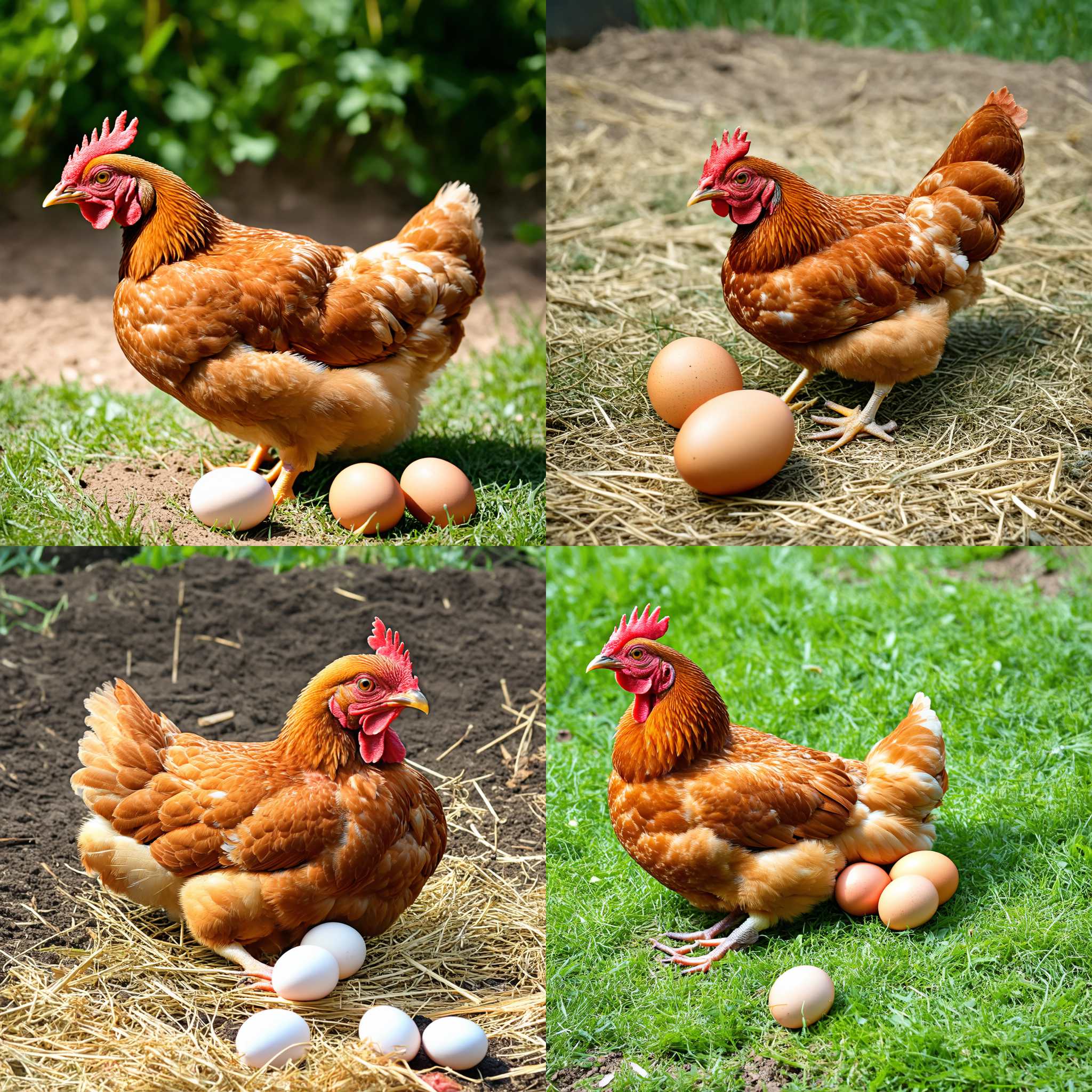 A chicken laying eggs