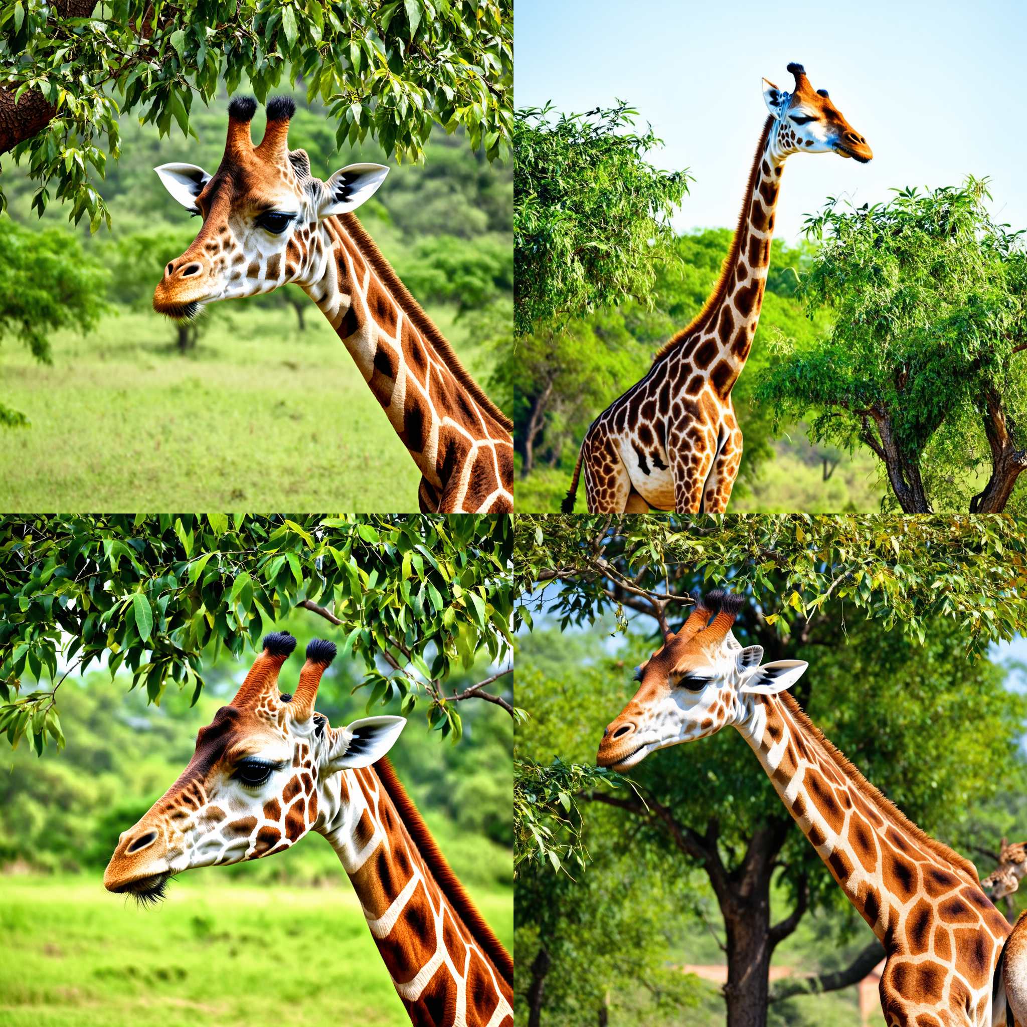 A giraffe eating tree leaves