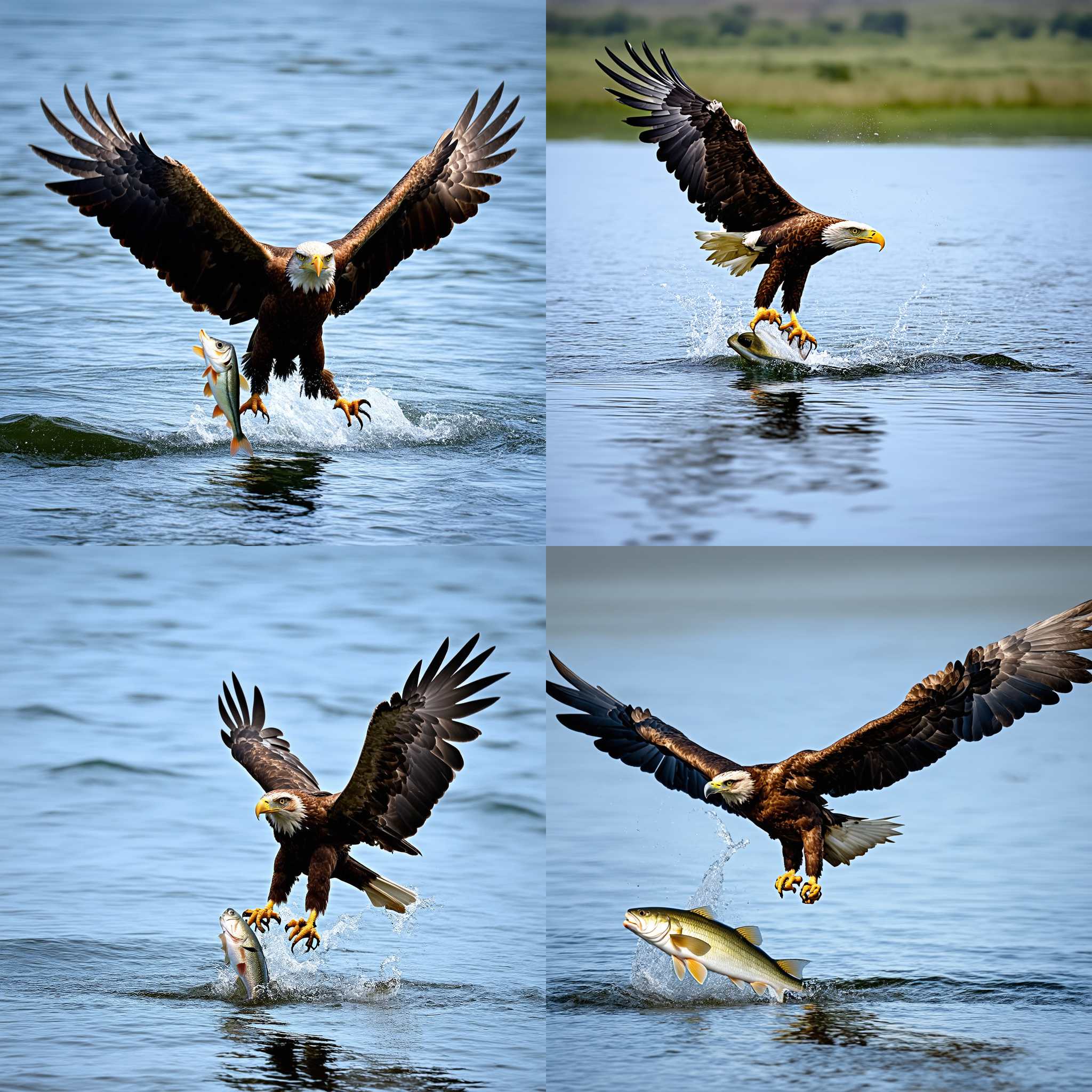 An eagle catching a fish