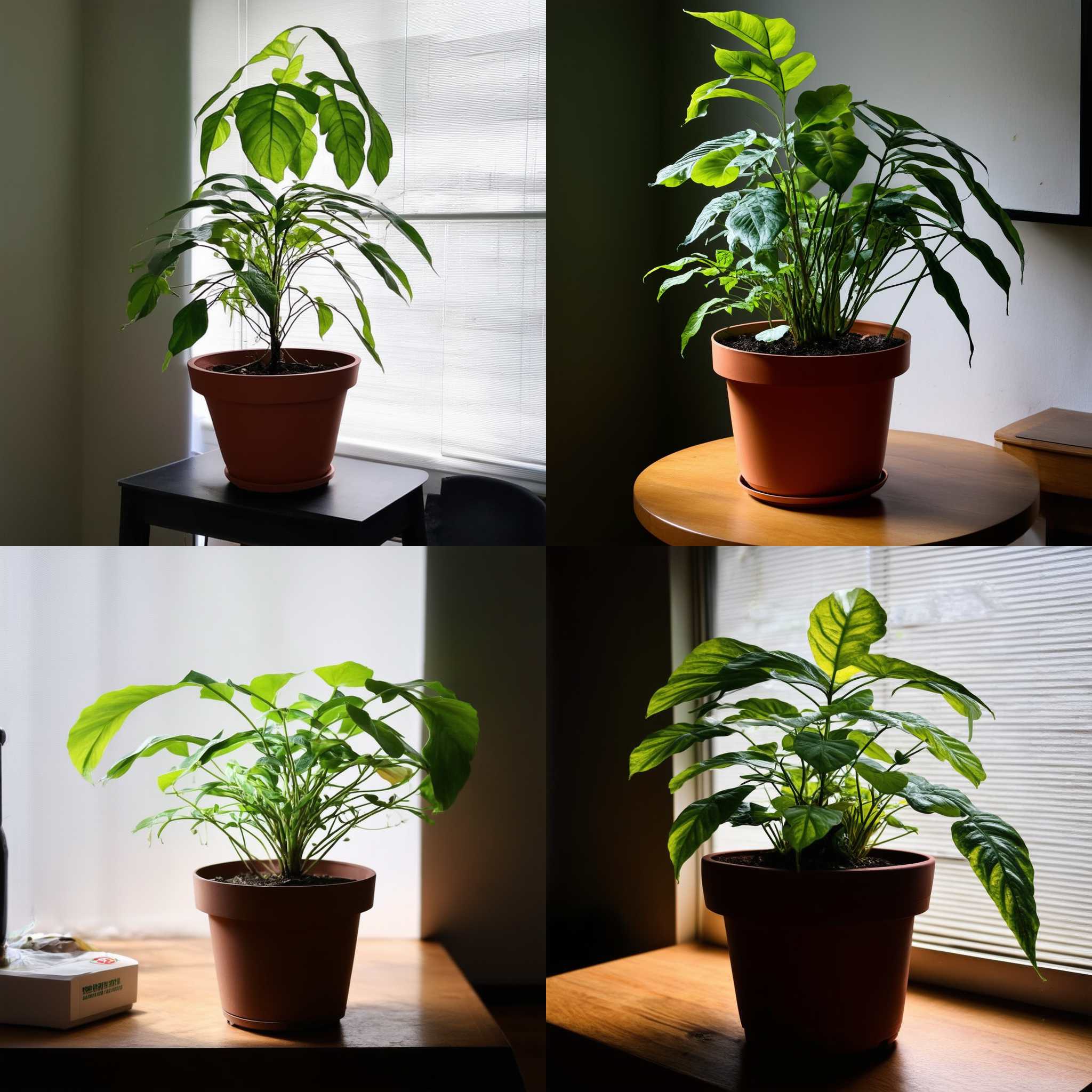 A potted plant kept in a dark room for a week