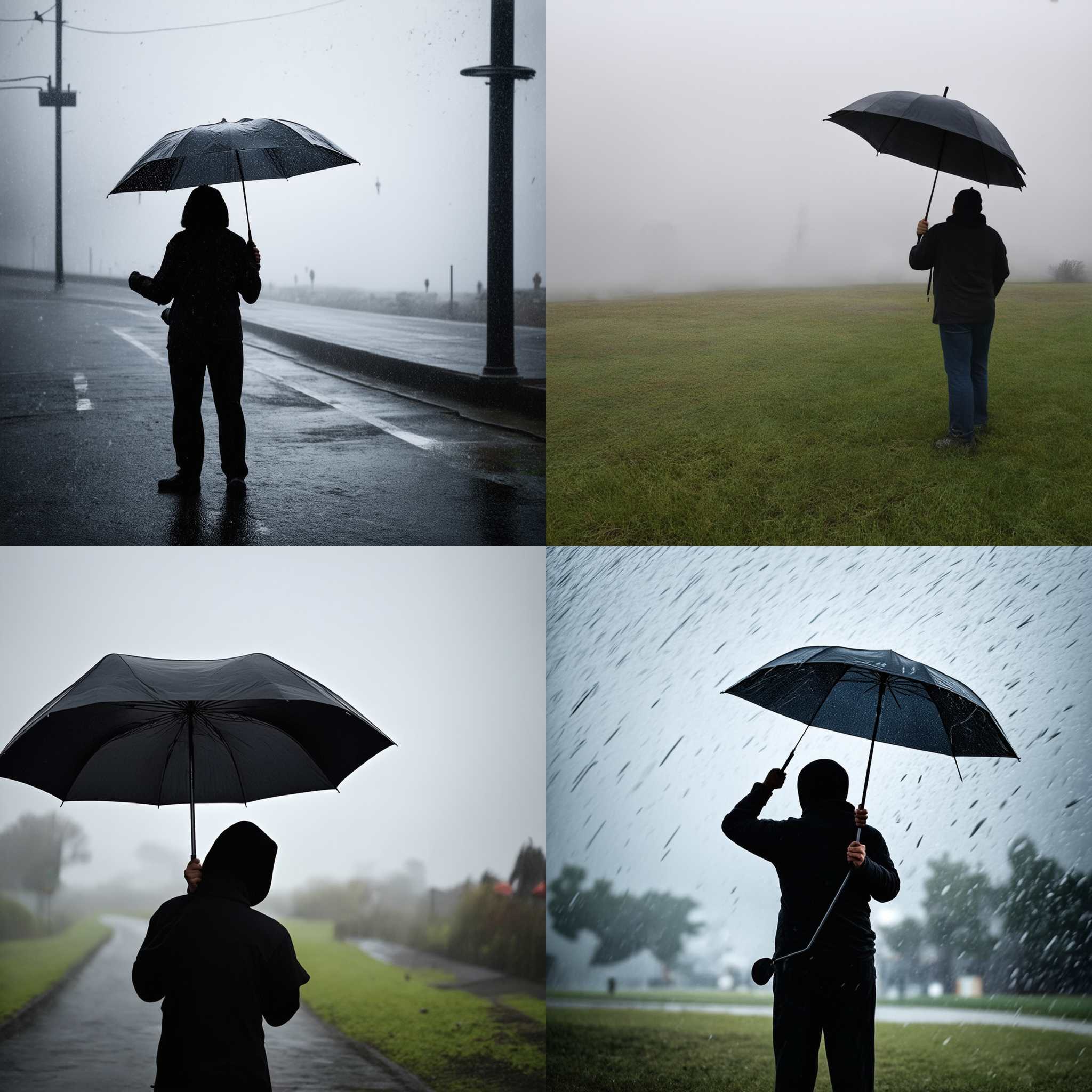 A person holding an umbrella in a windstorm