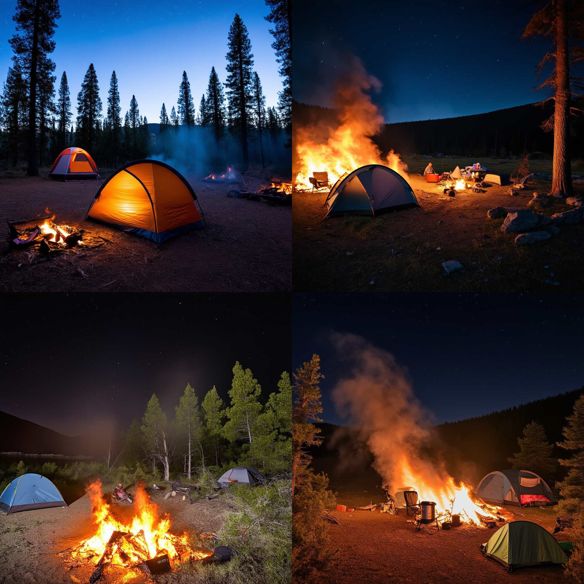 A campsite during a fire ban at night