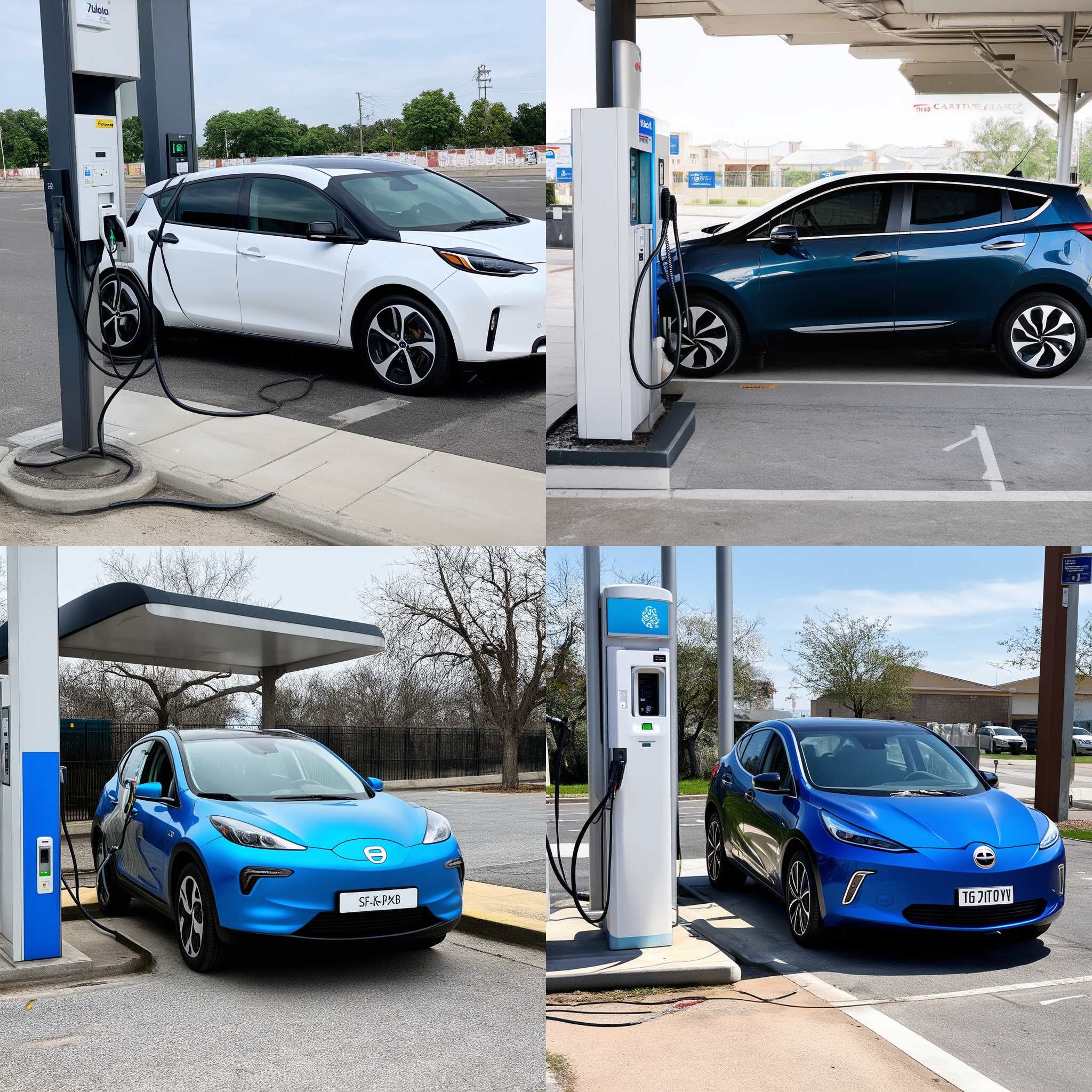 An electric car parked at a charging station but not charging yet