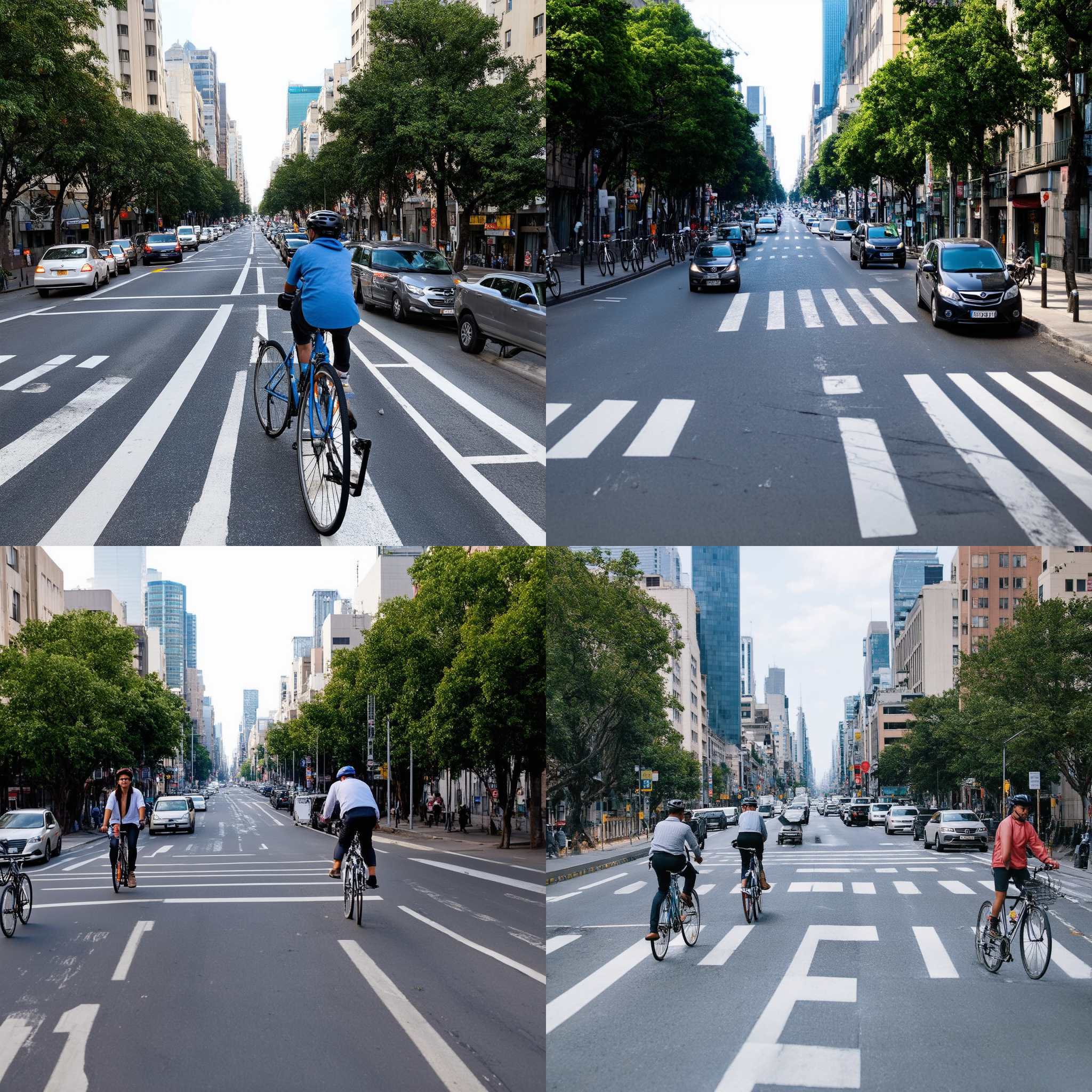 A congested road in the city with bicycle lanes