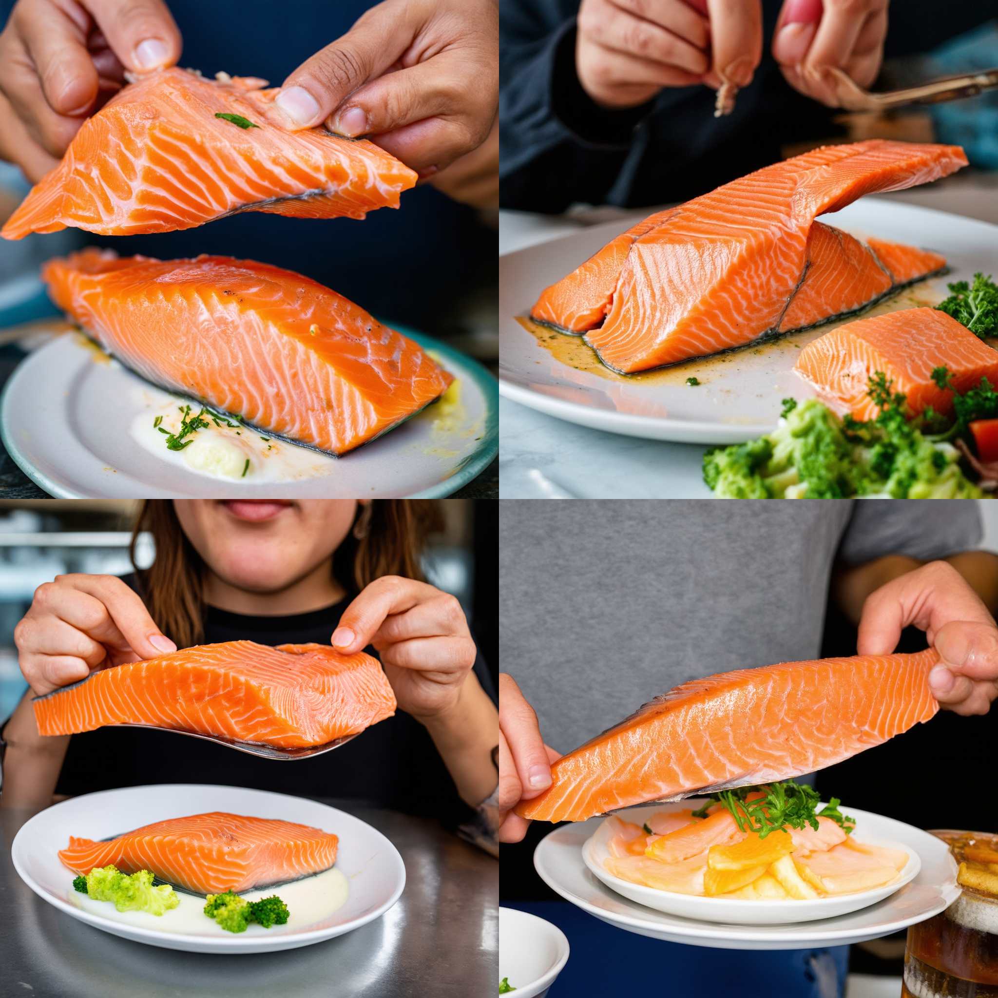 A person eating salmon