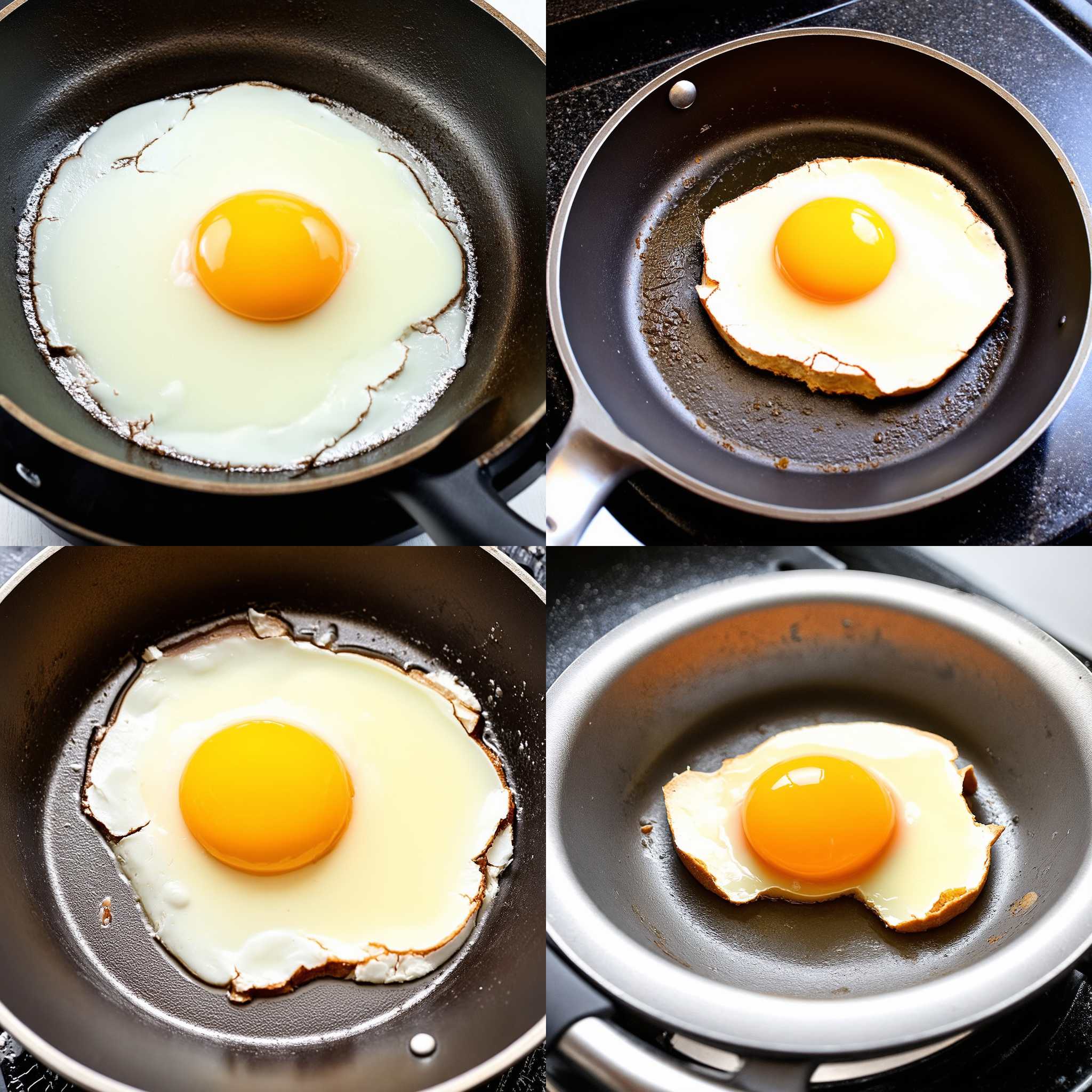 A cracked egg in a hot pan