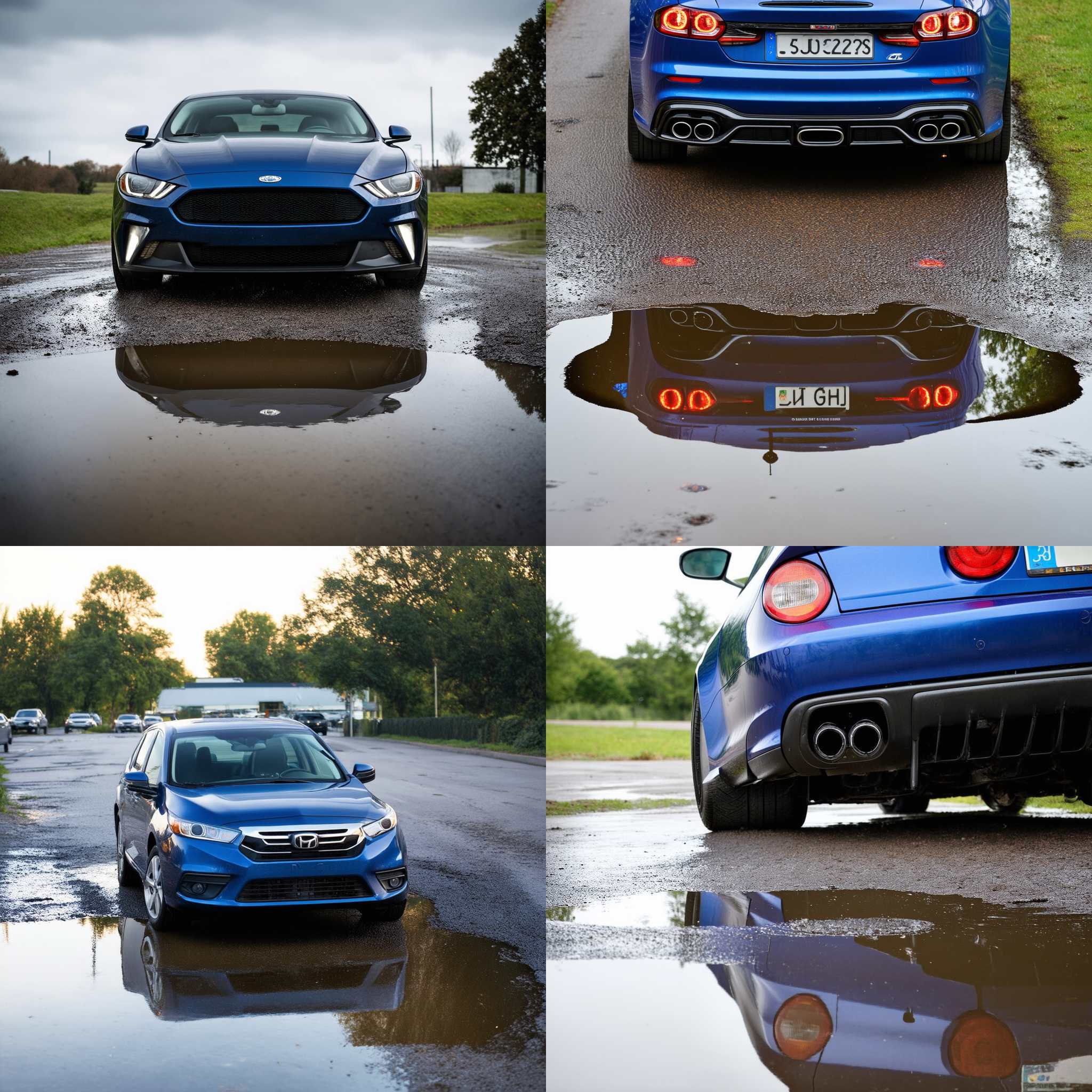 A car parked above a puddle