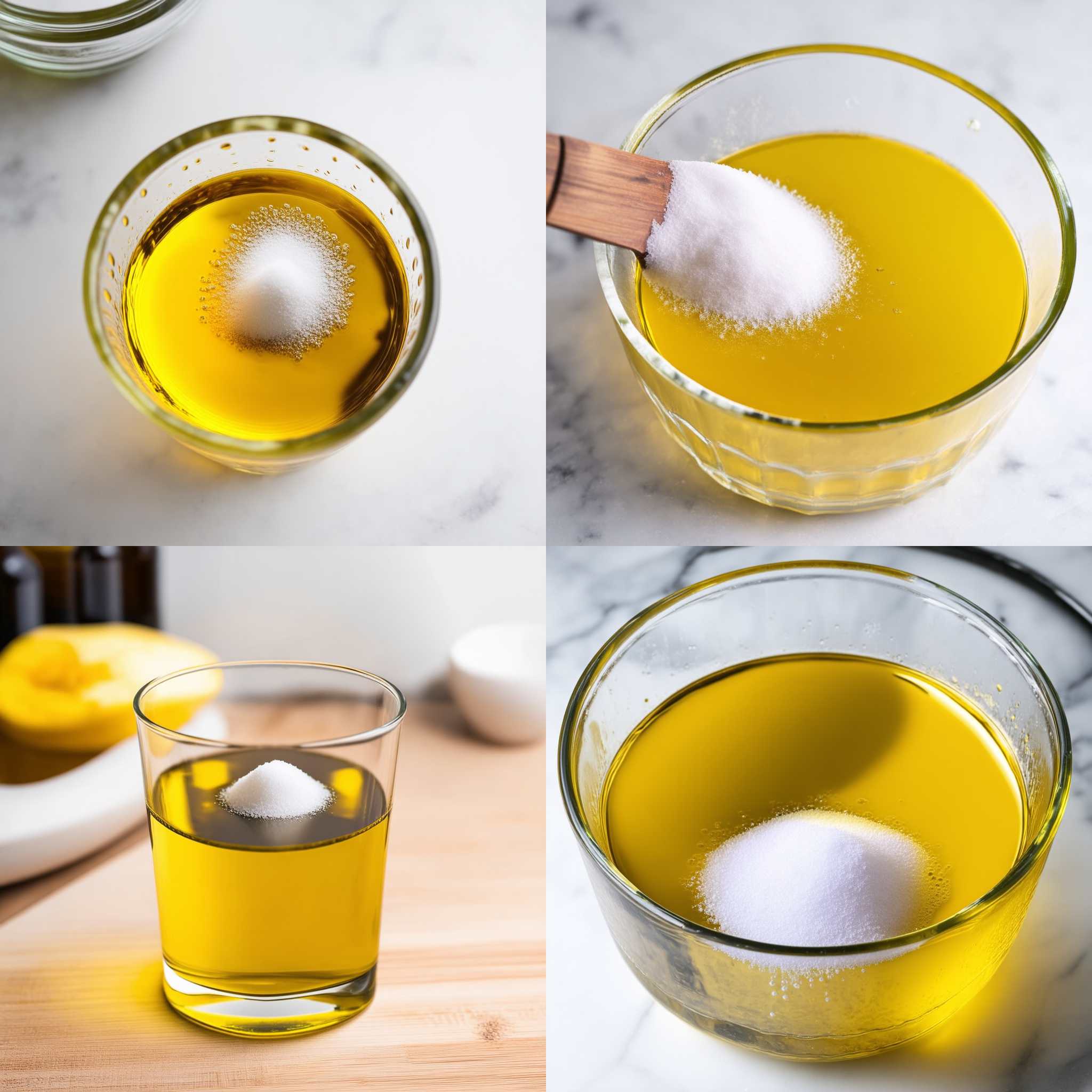 A glass of oil mixed with sugar