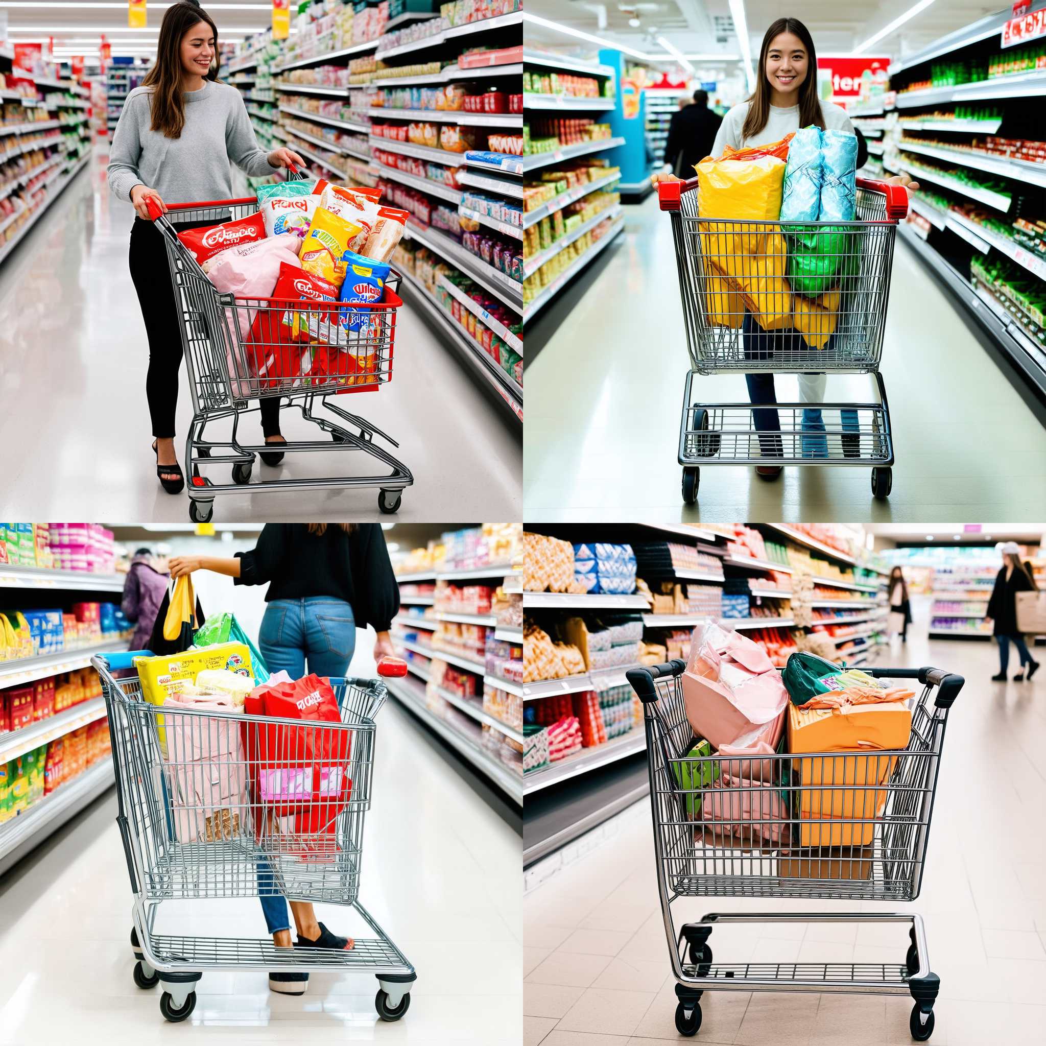 A shopper's cart after she buys a lot of goods