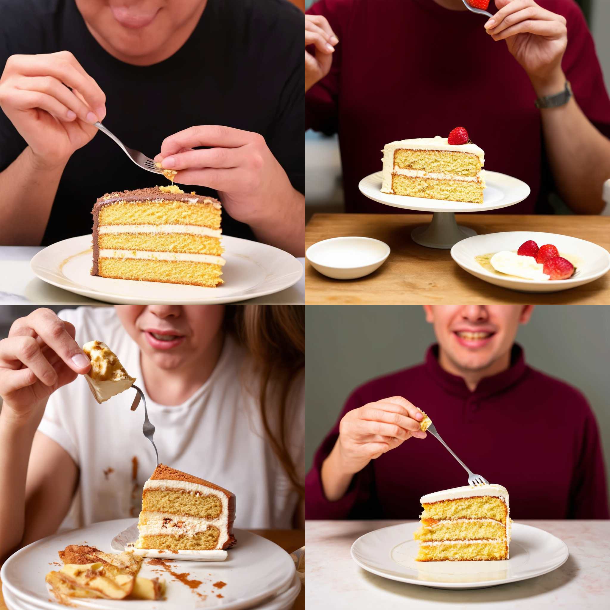 A person eating a cake for a regular dinner