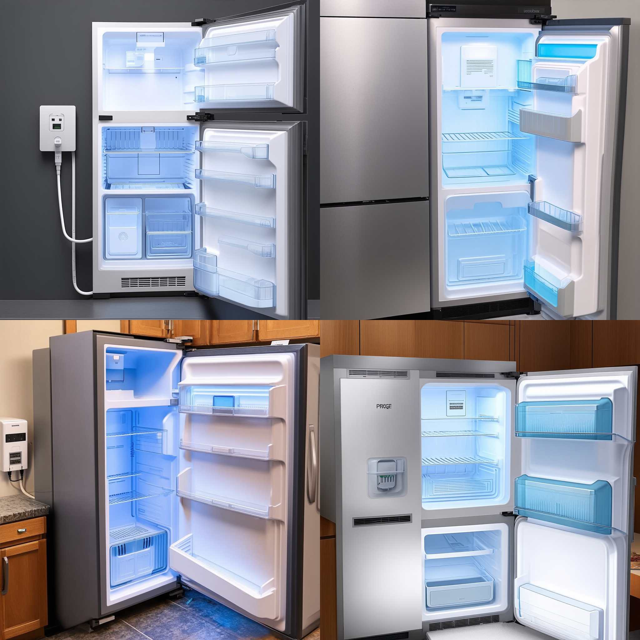 An open fridge connected to electricity