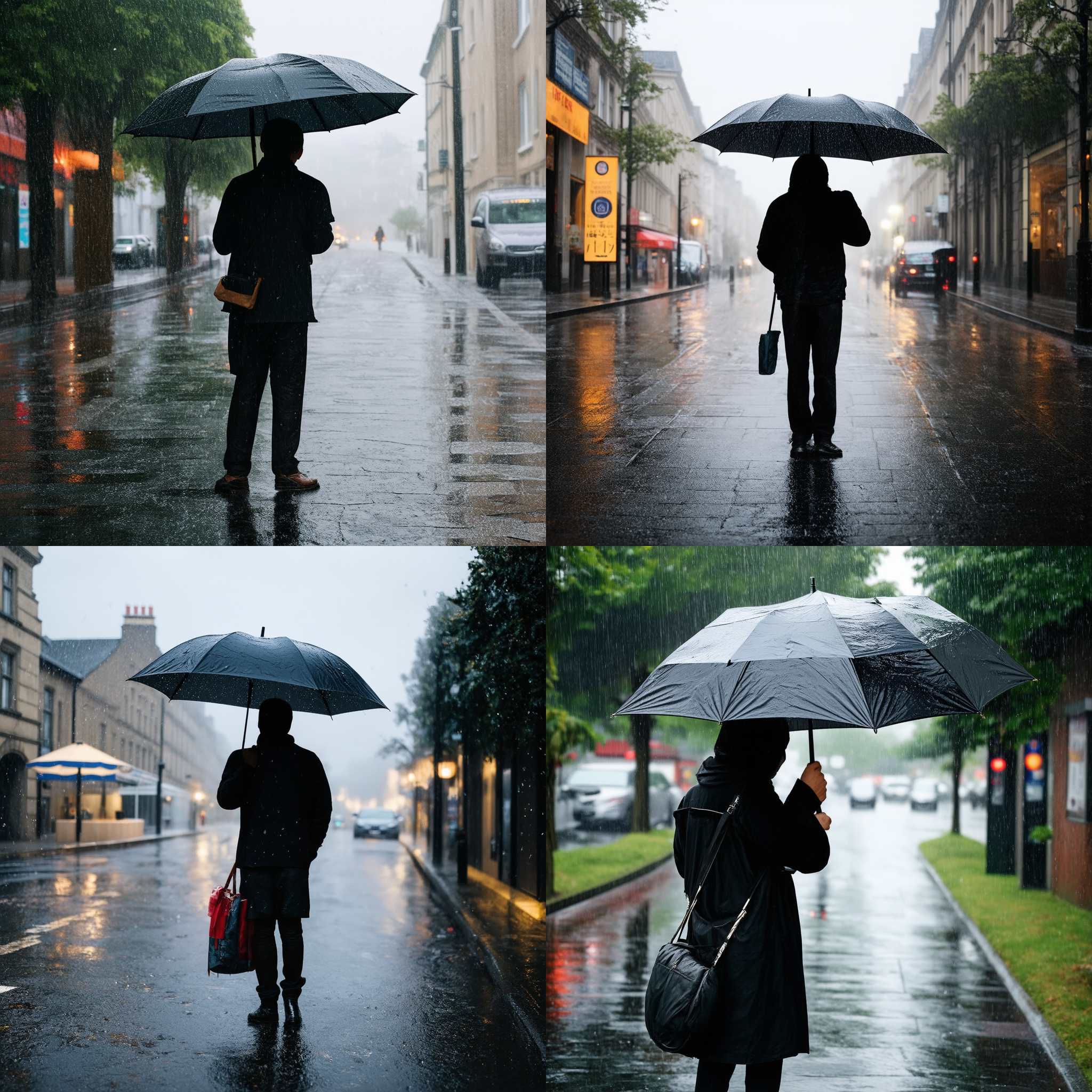 A person with an umbrella outside on a rainy day