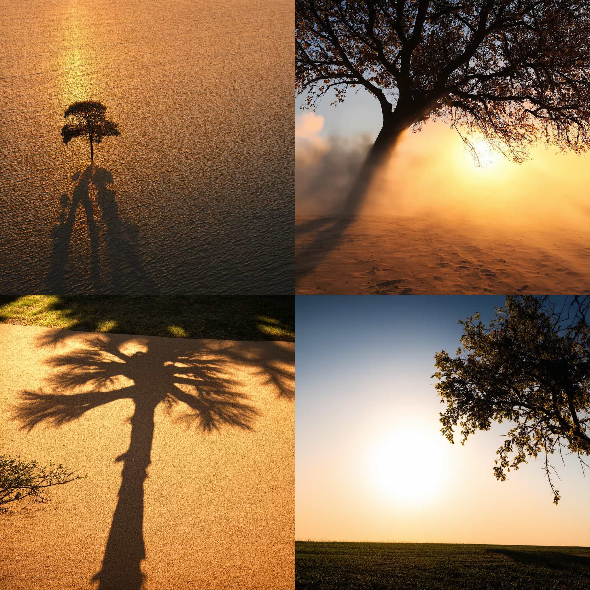 The shadow of a tree at sunset