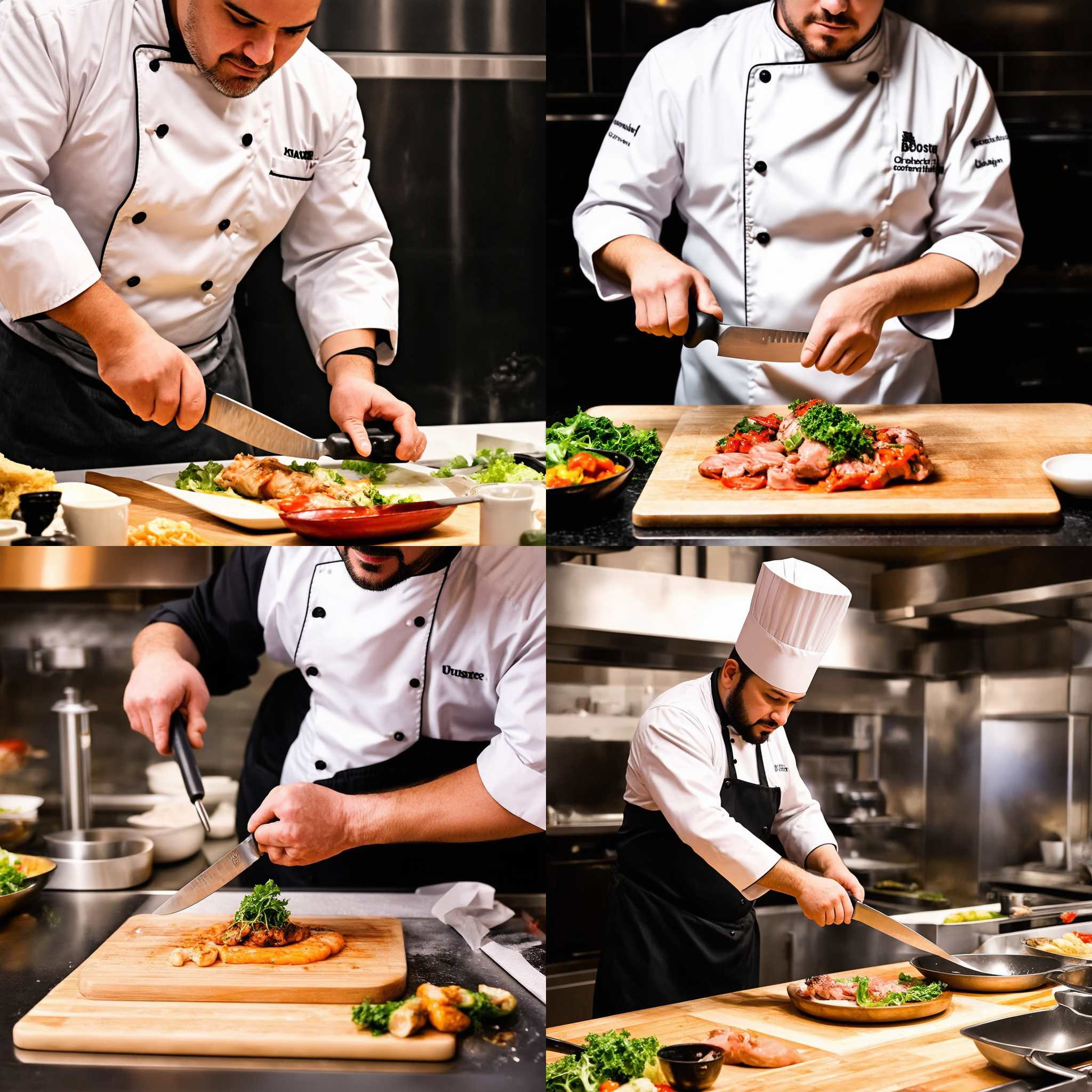 A chef preparing a meal with a knife