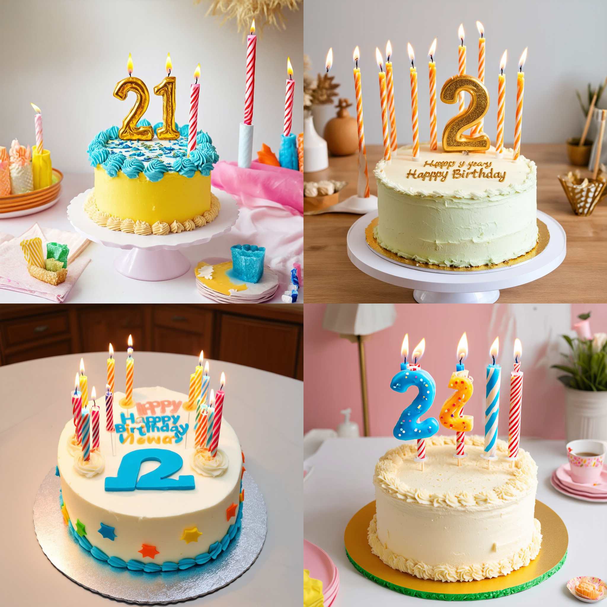 A two-year-old kid's birthday cake with taper candles