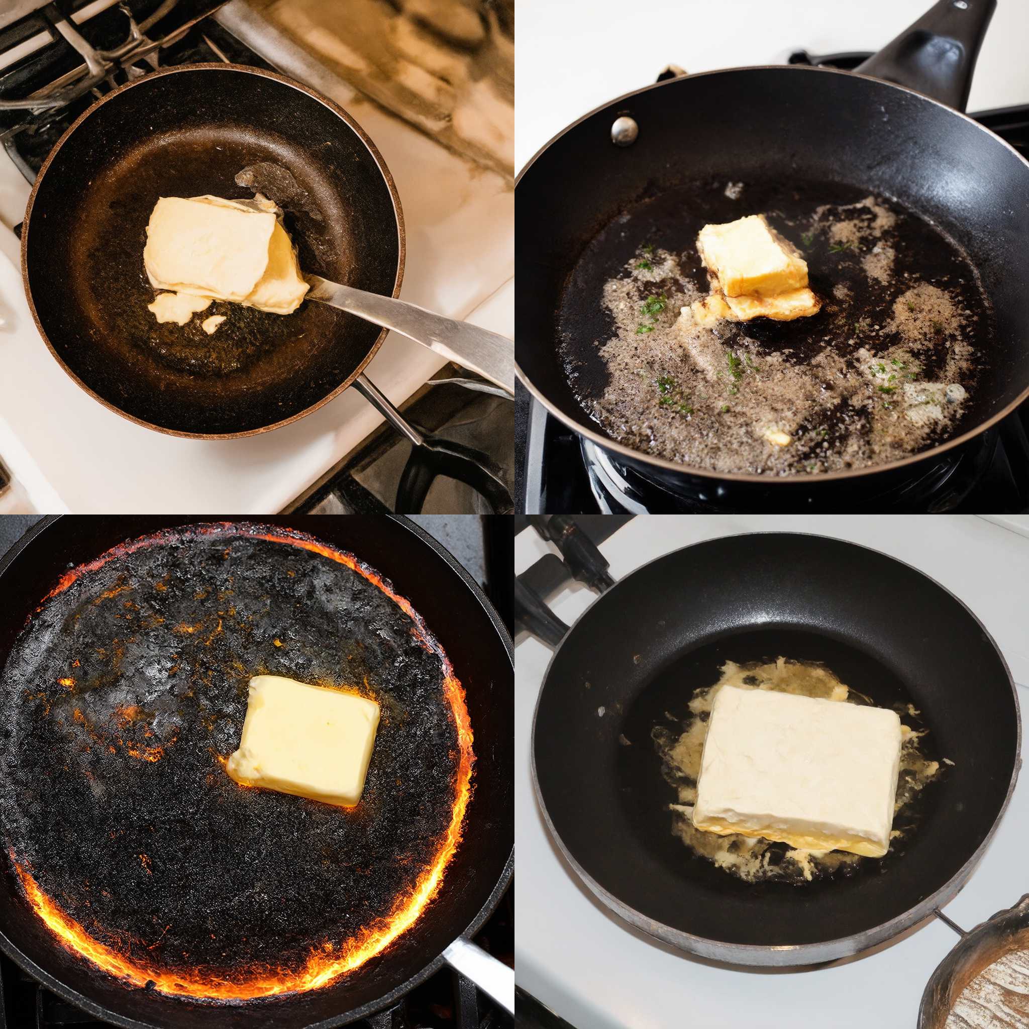 A piece of butter in a heated pan