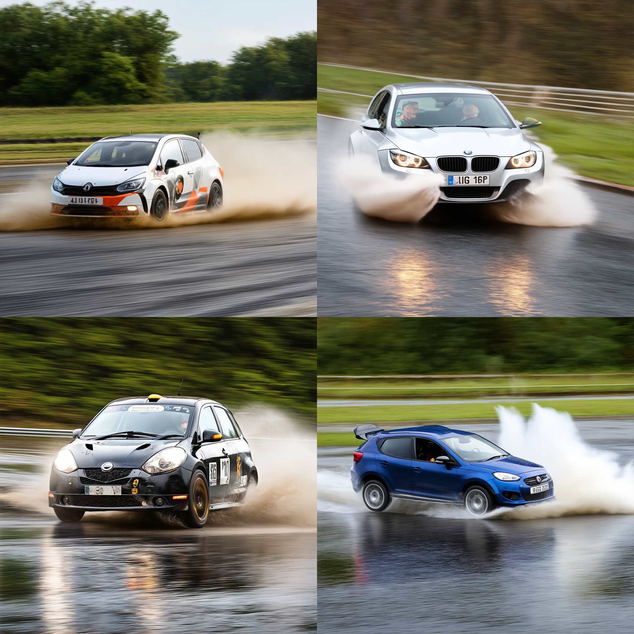 A car speeding through a puddle