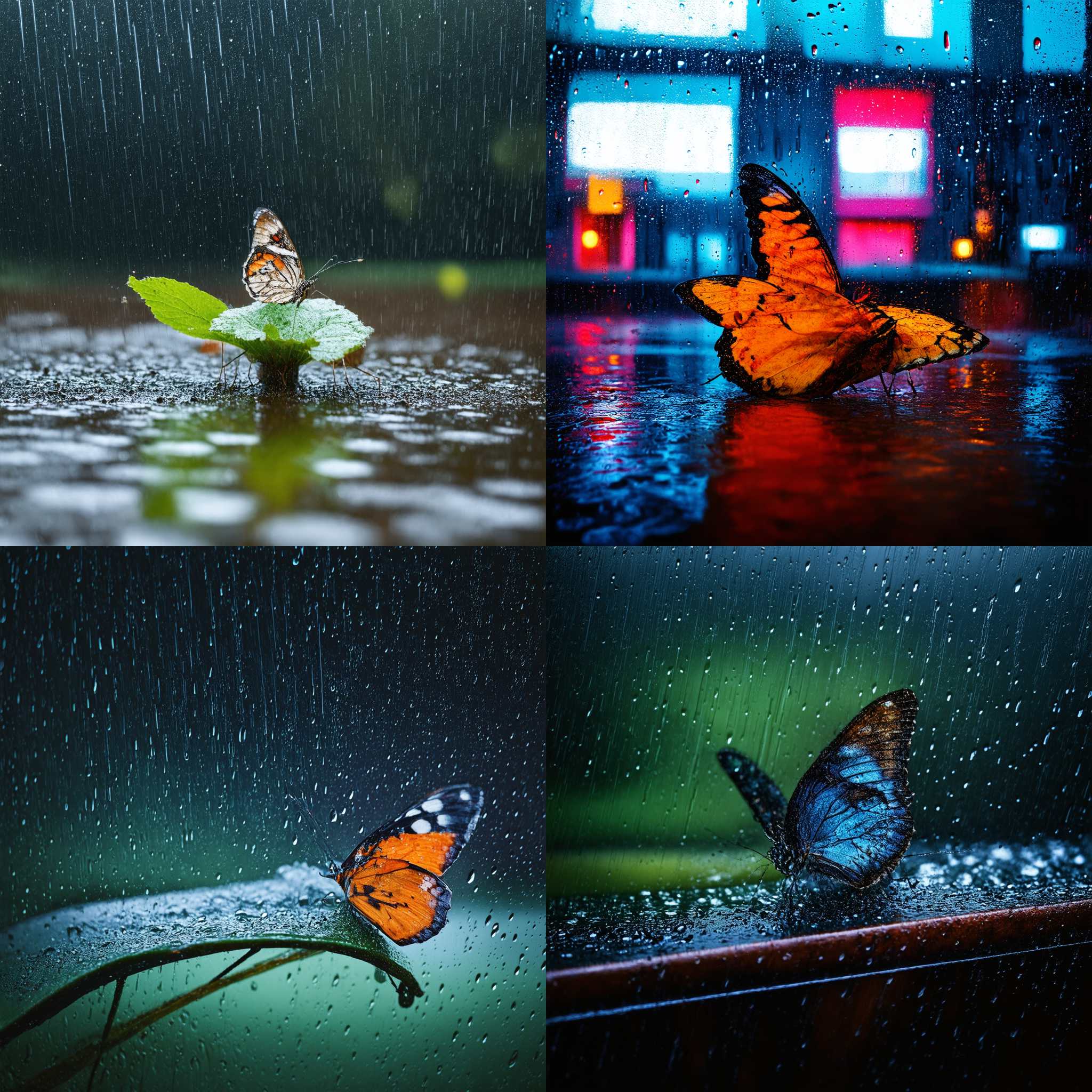 A butterfly on a rainy day