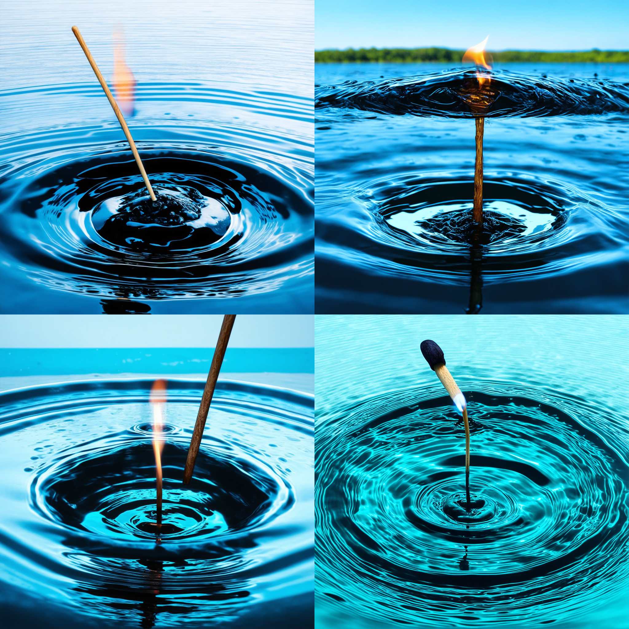 A burning matchstick dipped into water