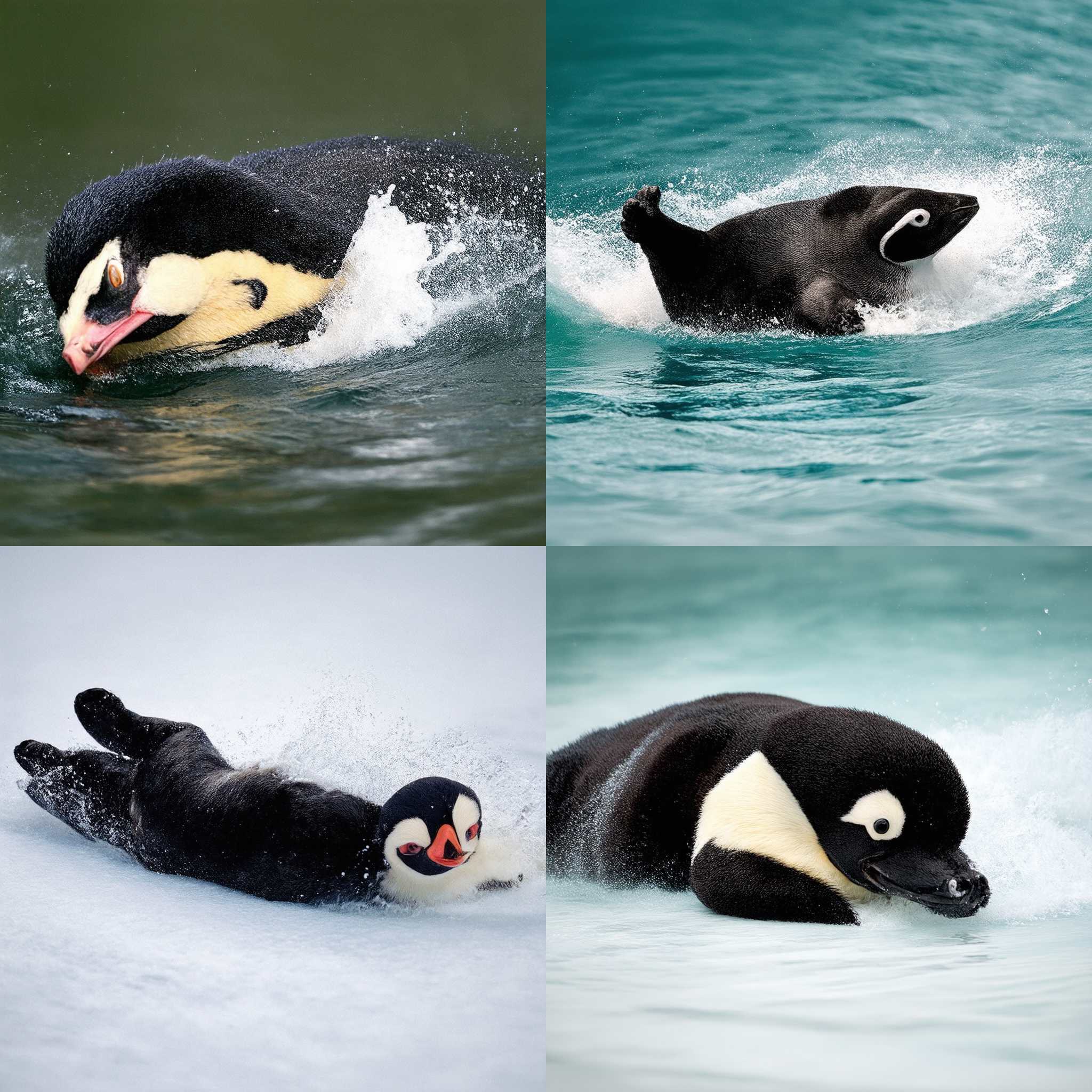 A penguin sliding on ice