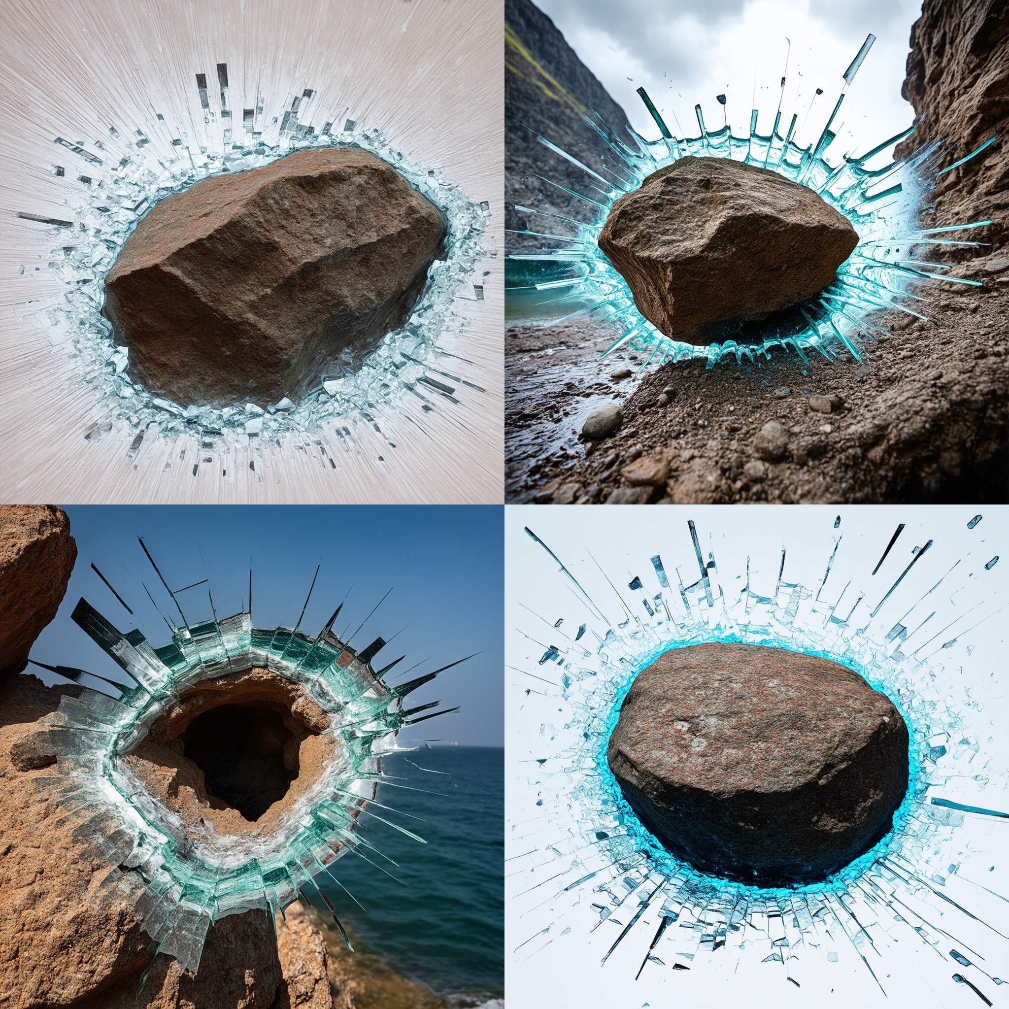 A glass window hit by a rock