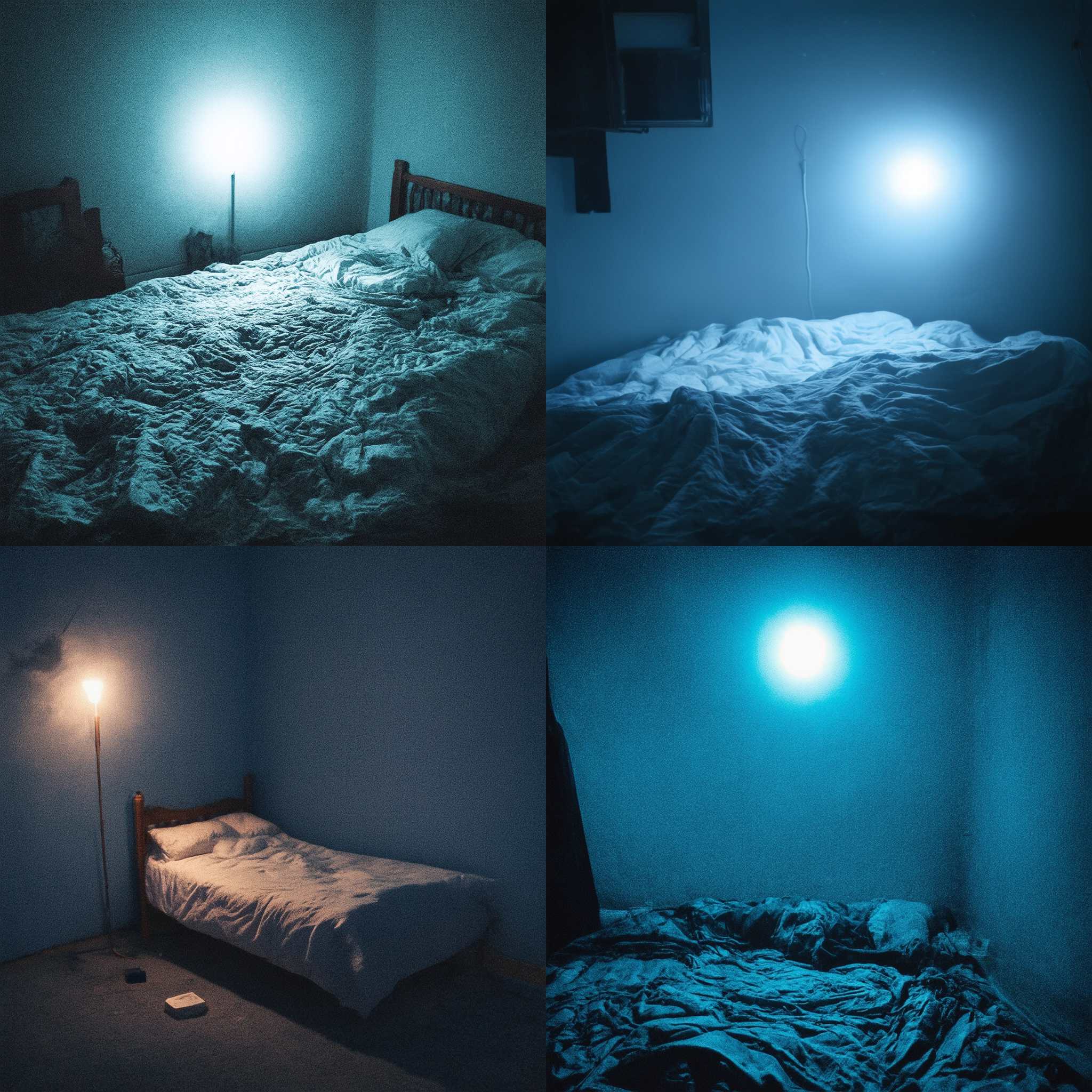 A bedroom at night with no electricity